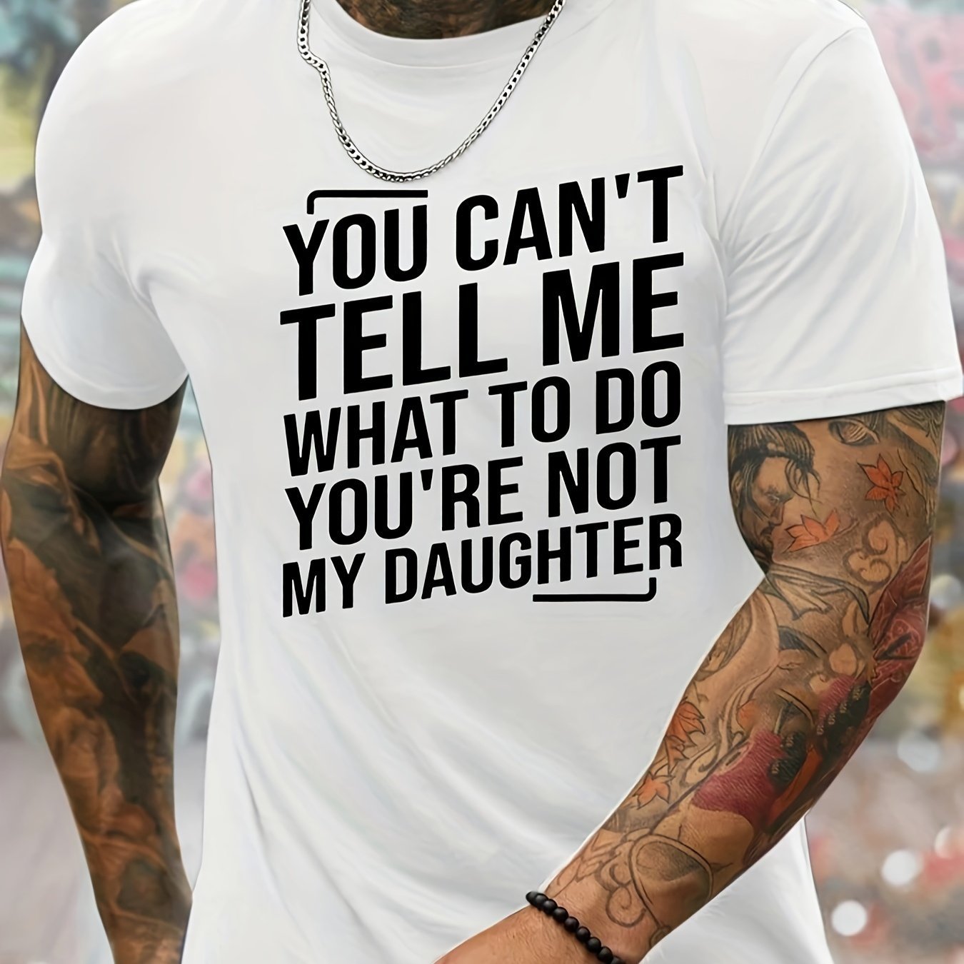 

Men's Cotton Crew Neck T-shirt With "you Me You're Not My Daughter" Print, Casual Summer Sporty Tee, Regular Fit, 100% Cotton Knit Fabric, 180g/m² - Ideal Gift, Cotton T Shirts