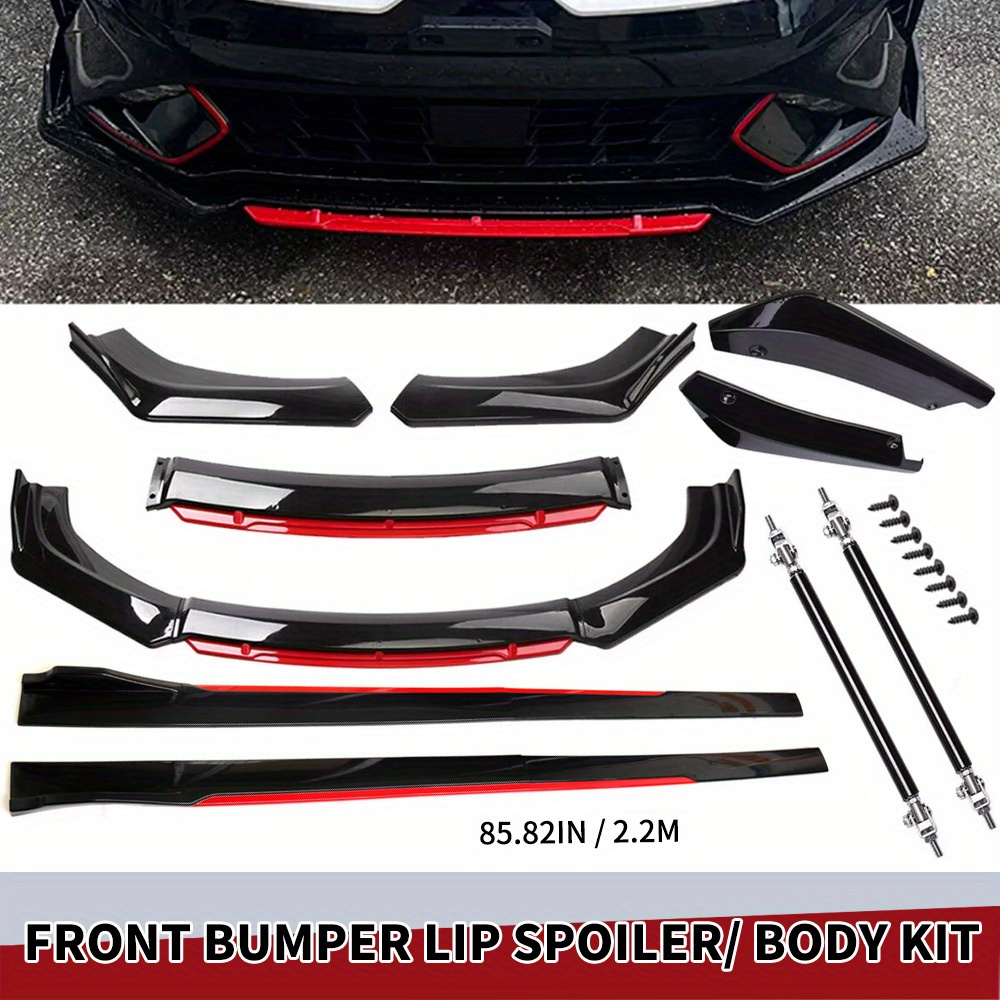 Front Bumper Lip Splitter Spoiler + Side Skirts + Strut Rods -red For For Accord For