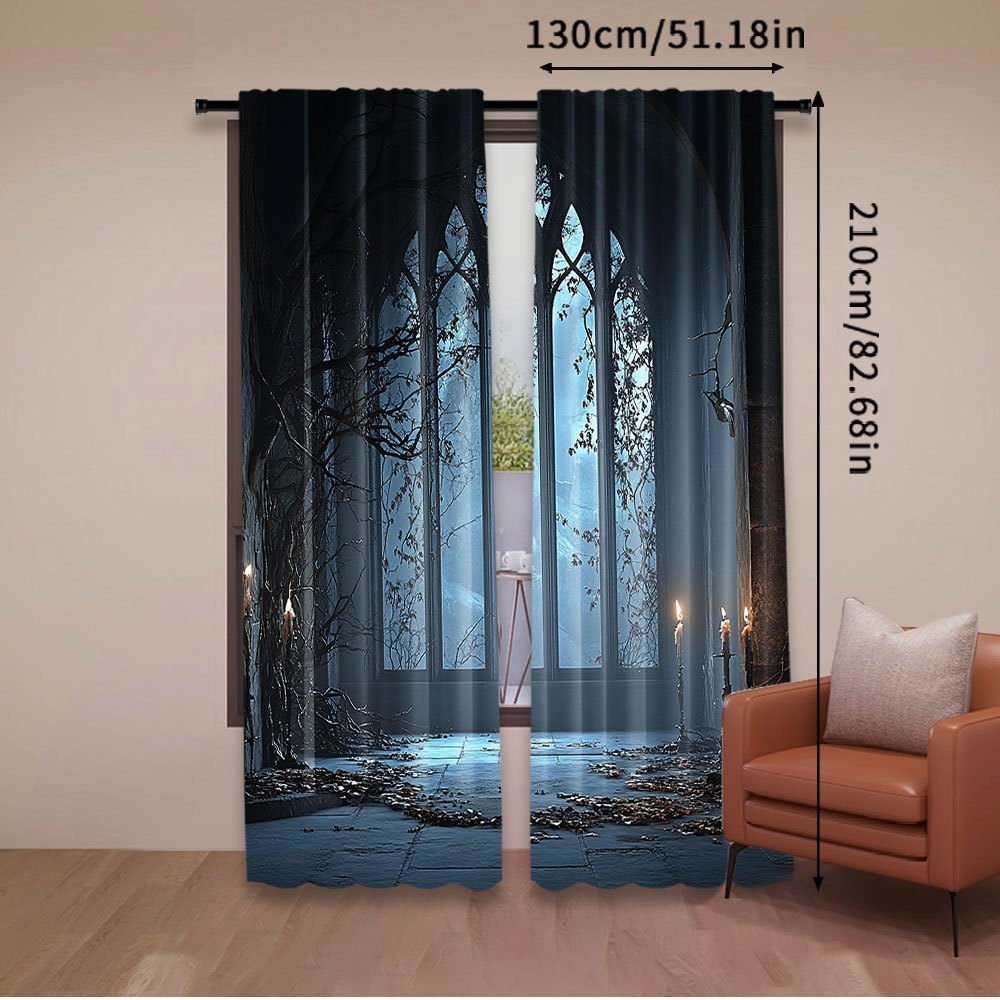 set 2 curtains halloween featuring a historical - Temu, image size:1000x1000