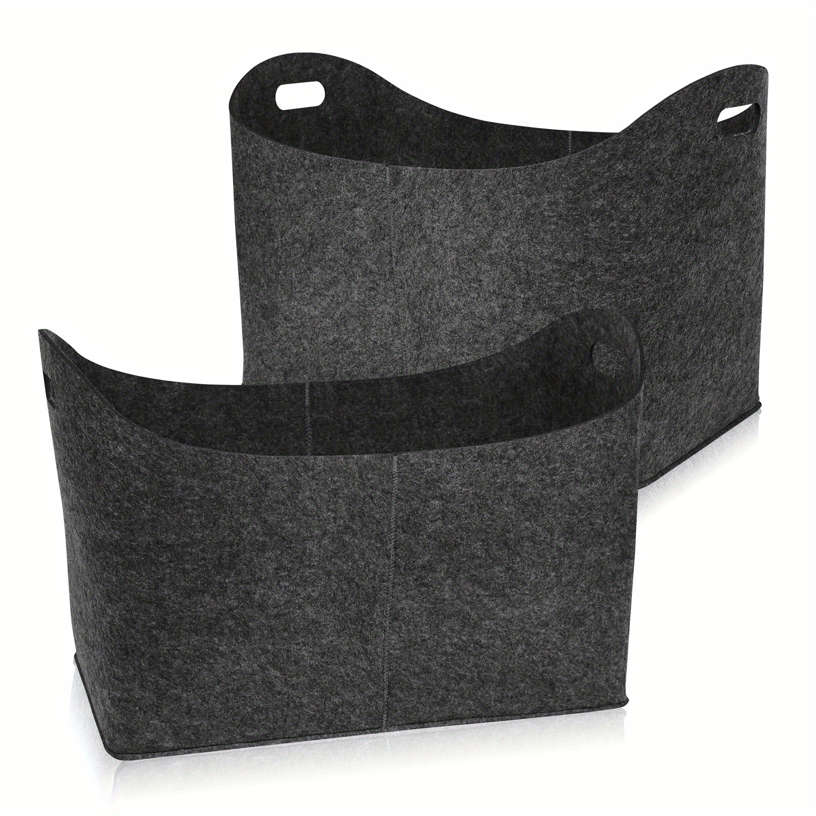 Image of Light Grey And Dark Grey Felt Firewood Bags, Set Of 2, Portable And Foldable For Firewood Or Toy Storage, Of To 60 Kg