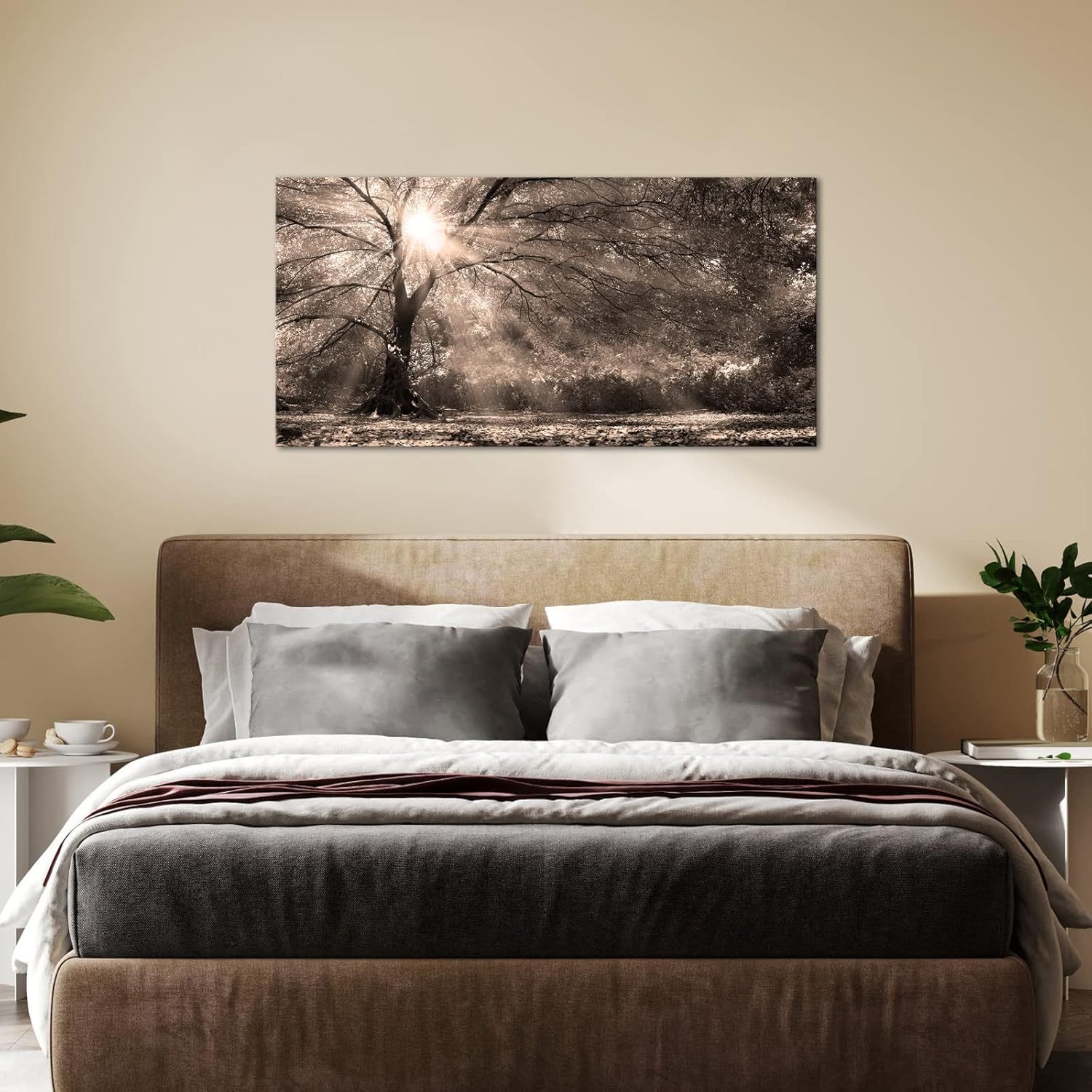 

Big Tree Sunshine Wall Art Canvas Landscape Picture Painting Vintage Sepia Photo Prints Artwork For Home Living Room Bedroom Office Decor 24"x48"(wrapped Canvas)-lenaxu