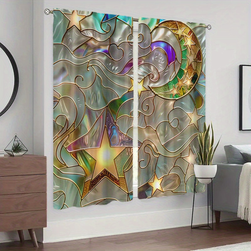 

2pcs And Printed Curtains Set - Rod , Polyester, For , , Study &