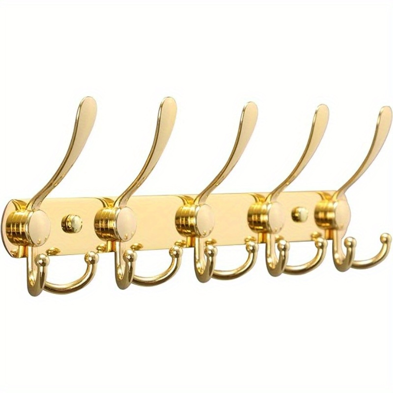 1set Hook Rack With 5 Double Hooks Rustproof Stainless Steel For Kitchen Bathroom Hallway Living Room