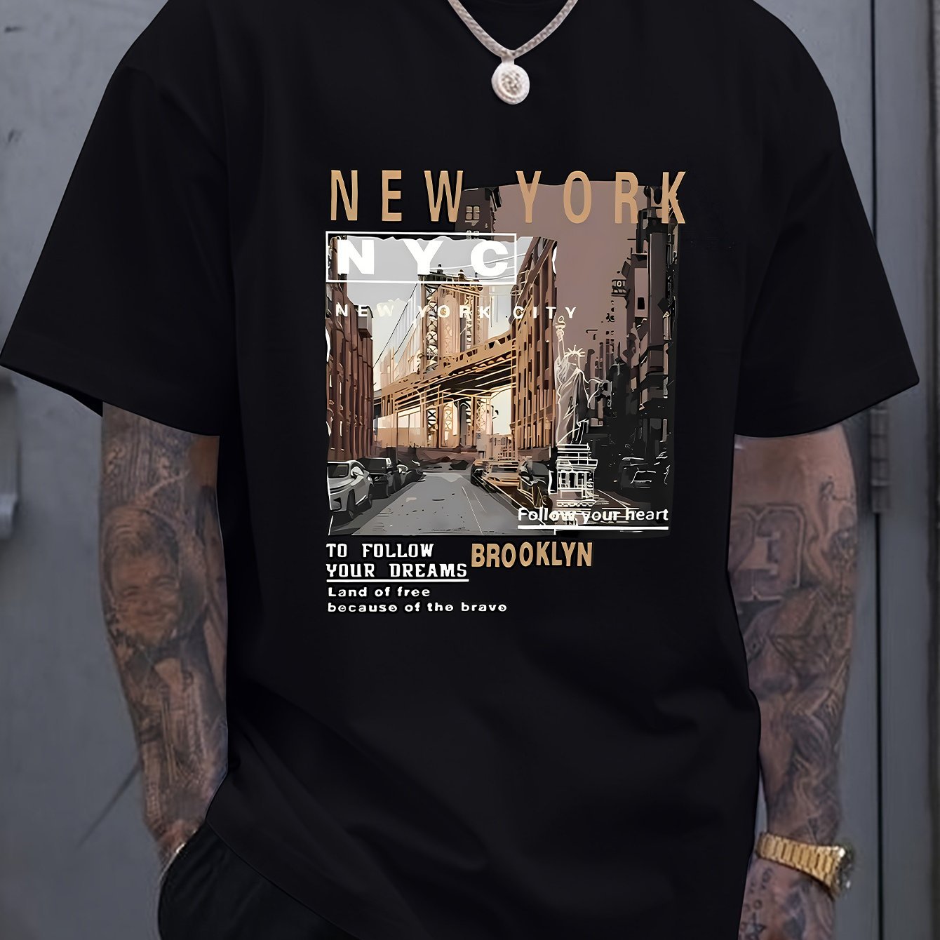 

Men's T-shirt, Men's Personality, New York City Print, Men's Outdoor Casual Top, Comfort And Fashion Coexist