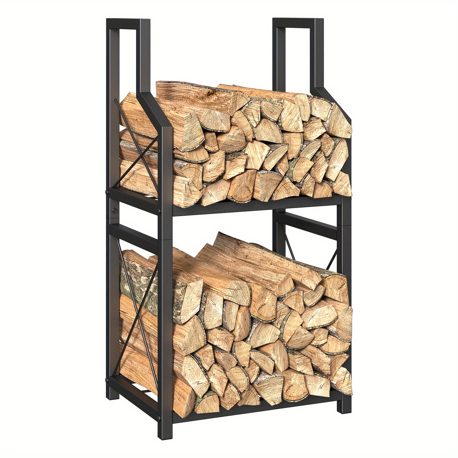 

Small Firewood Rack Outdoor, Heavy Duty Wrought Iron Firewood Log Storage Rack Holder