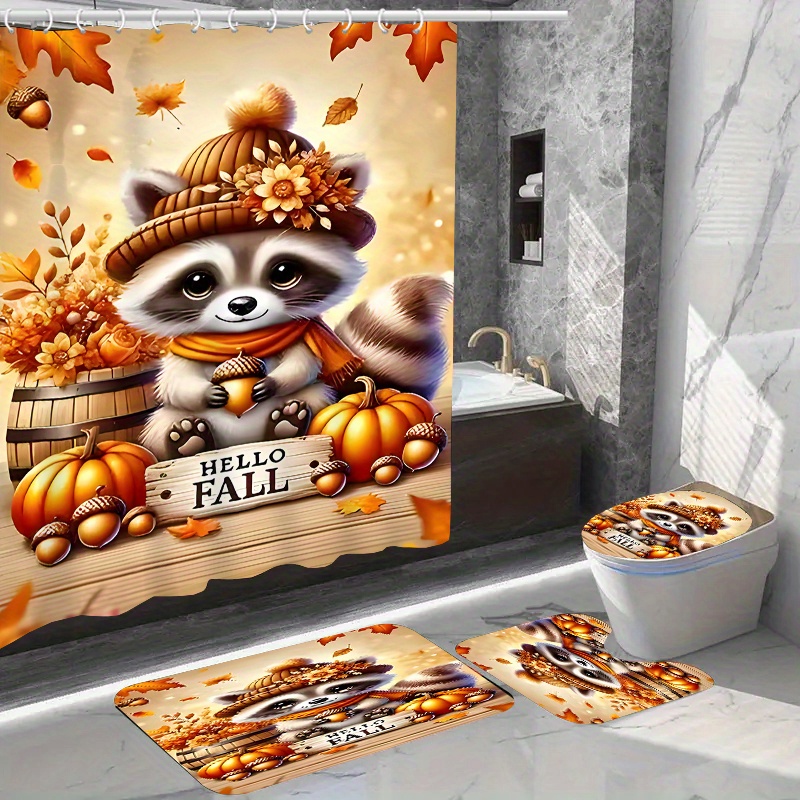 

Shower Curtain Set And -slip , Polyester , -, - Fall Bathroom Decor, Includes & Bath Rug