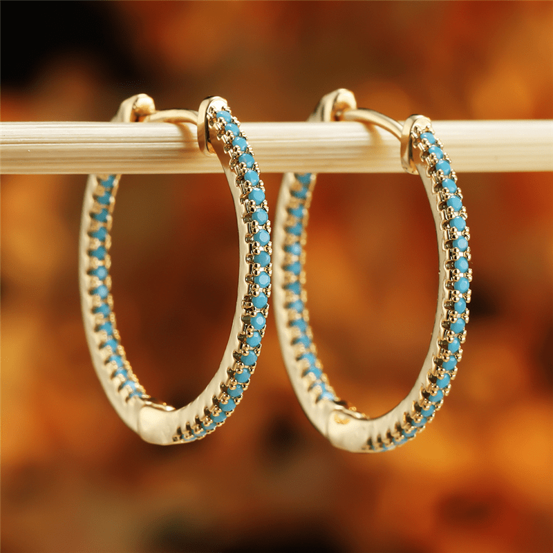TEMU A Pair Of Silvery Hoop 925 With Blue Turquoise Stone Decoration Bohemian Style Jewelry Ladies Gift