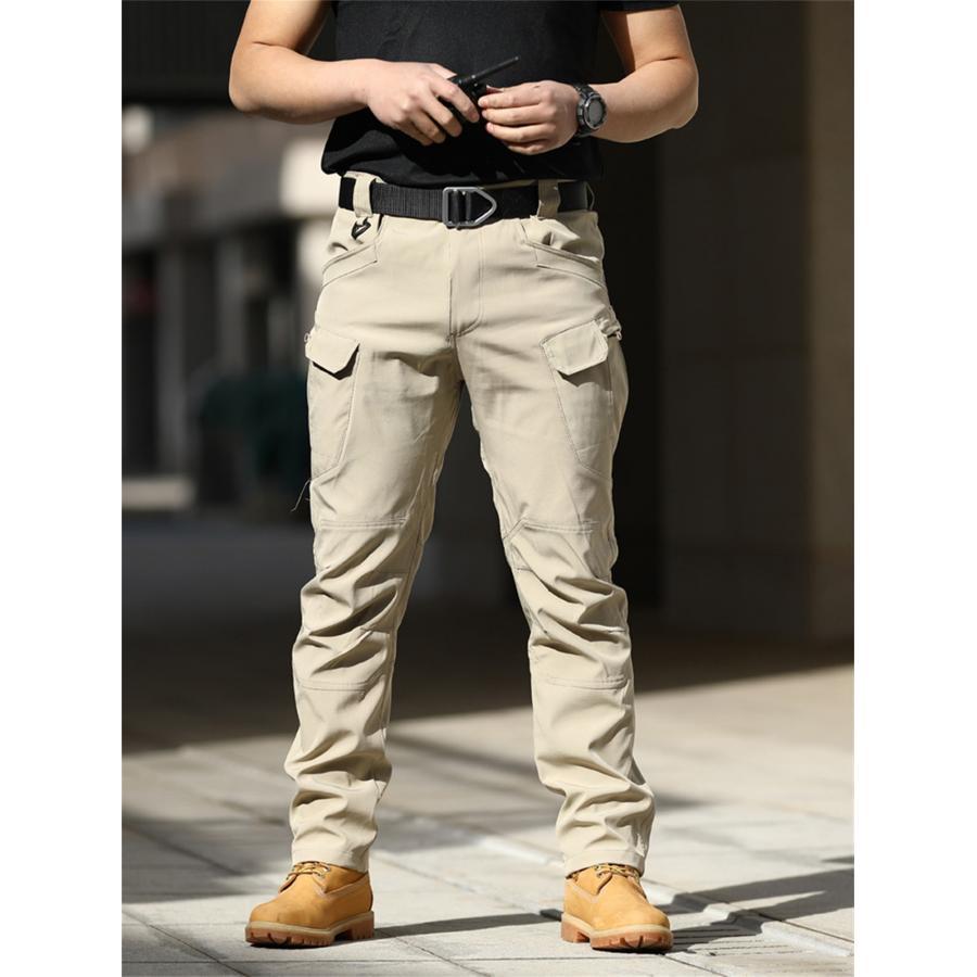 

Men' Style Cargo Pants With Multi-pockets - Polyester Waterproof Regular Fit Trousers For Fall, Solid Color With Slight Stretch, Woven Fabric - Adult Casual Jogger Sweatpants