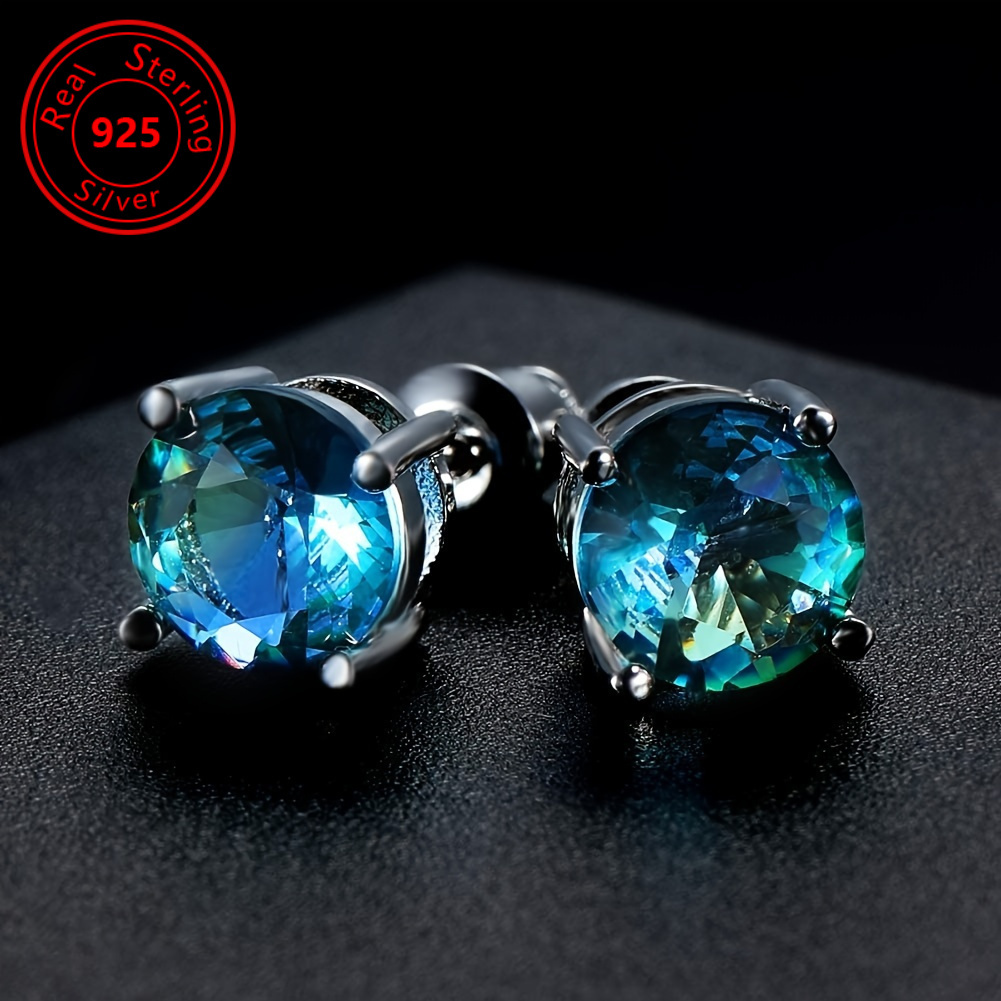 

1 Pair Of Silver Blue Zircon 4 925 Zircon Fashion Simple All Matching Earrings