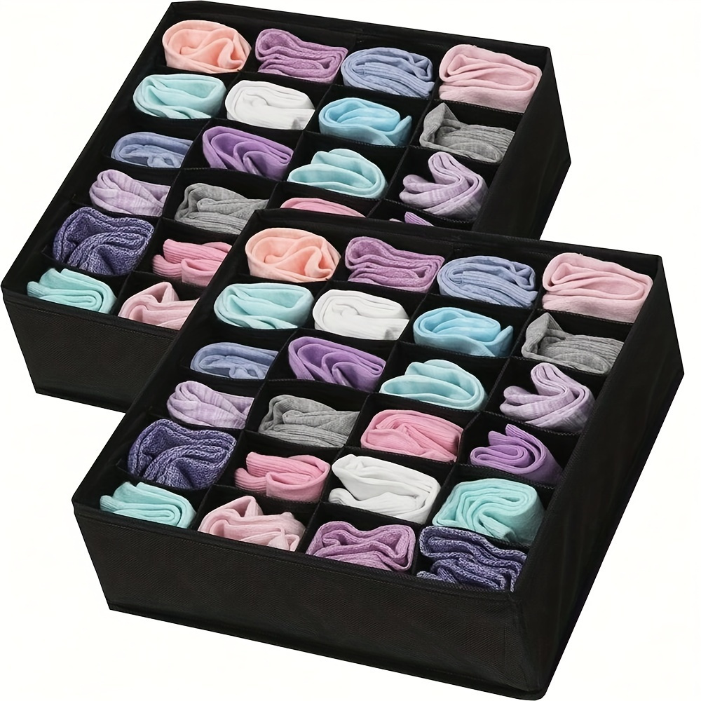 

24-cell Foldable Drawer Organizer - Moisture &, Underwear, Socks & Clothing Storage - Black Canvas