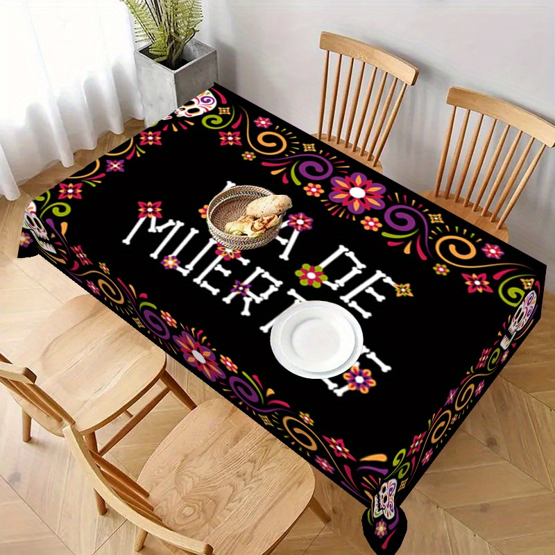 

Day Of The Dead & Bone Design Tablecloth - Waterproof, Wrinkle-free Polyester, Perfect For Indoor/outdoor Dining & Home Decor