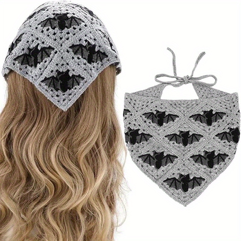 

1pc Gothic Crochet Headbands Bandana For Women, Cotton Knit Headband Halloween Style