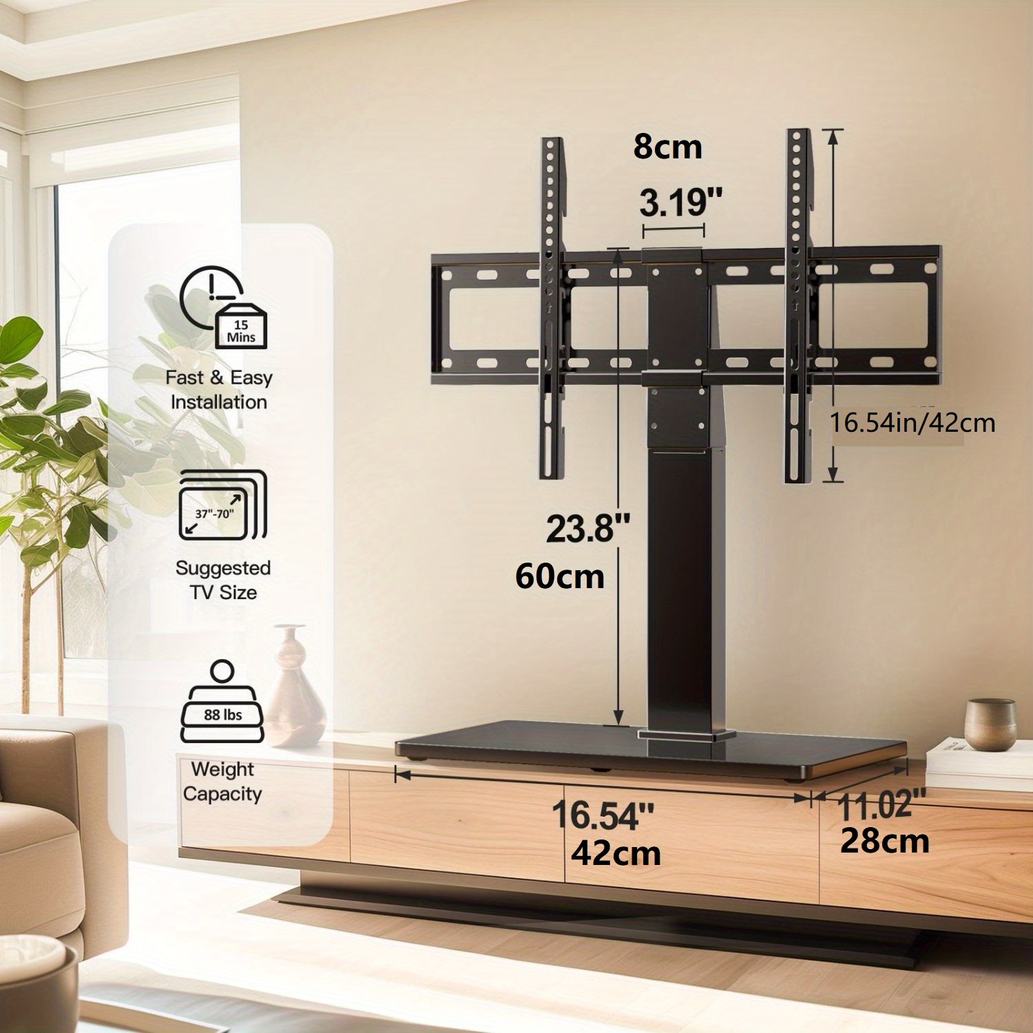 

Height- Universal Tv Stand, Supports Up To 99 Lbs, For Tv Cabinets 37-75 , , For Theaters And , 600x400mm