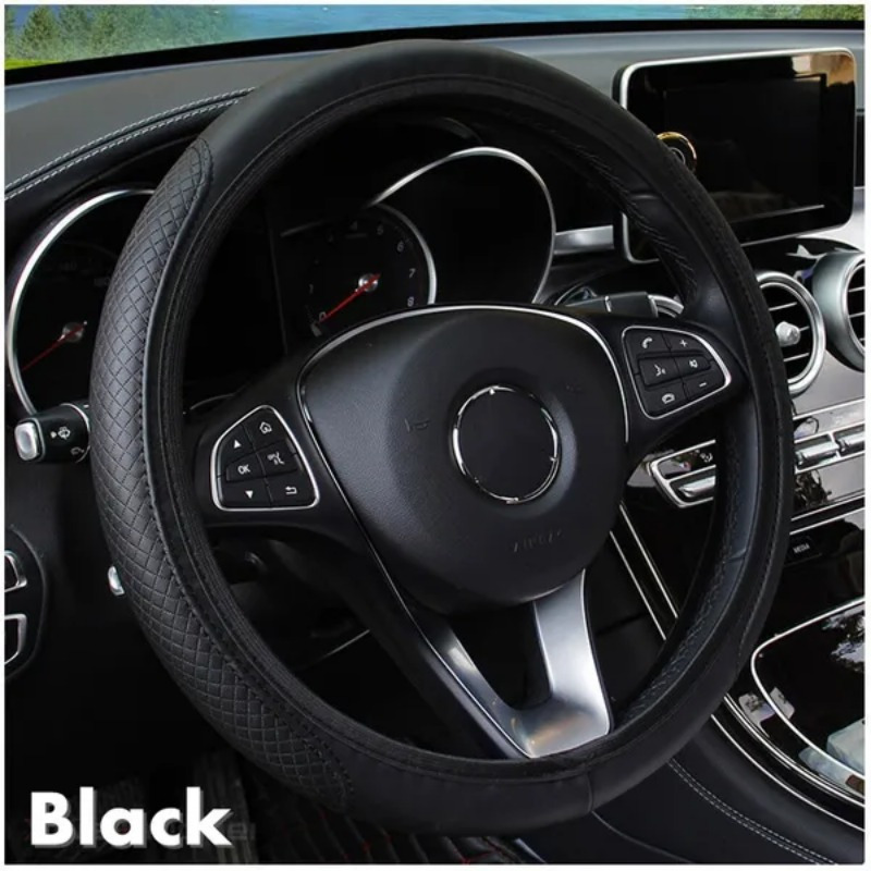 TEMU Fit Breathable Leather Steering Wheel Cover - Anti-slip, No Required - Interior Accessory