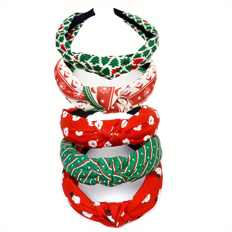 

5pcs Christmas Headbands For Women & - Red And Knotted , For