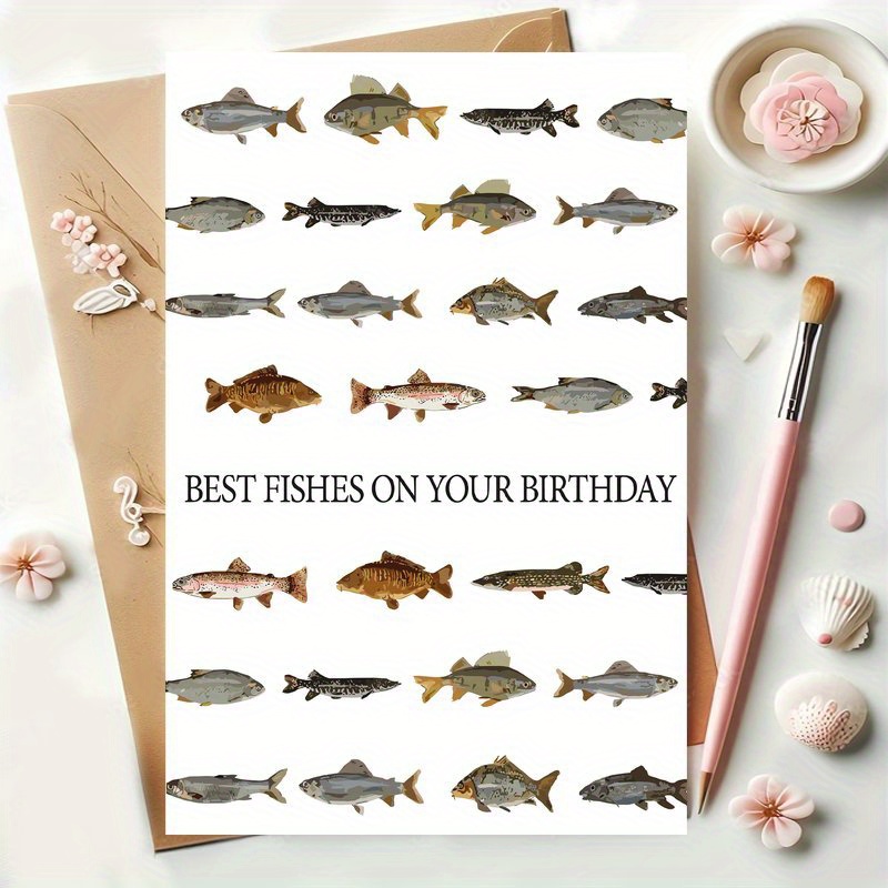 

Funny Fishing Birthday Greeting Card With Envelope, Best Fishes Pun, Unique Paper Floor Mount Card For - Ideal Gift For Men, Women, Friends, For Birthday, Christmas, Thanksgiving, Halloween - 1pc