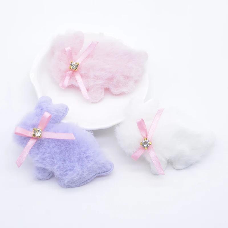 Image of 10pcs 6.2*5cm/2.44*1.97inch Padded Plush Rabbit With Bow Appliques For Clothes Hat Leggings Sewing Patches Headwear Hair Clips Decor Additions