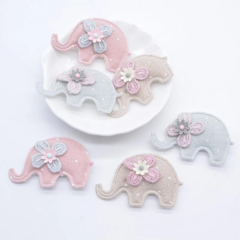Image of 10pcs 5 X 3 Cm/1.97 X 1.18 Inch Padded Elephant With Resin Flower Appliques For Clothes Hat Leggings Patches Headwear Hair Clips Additions
