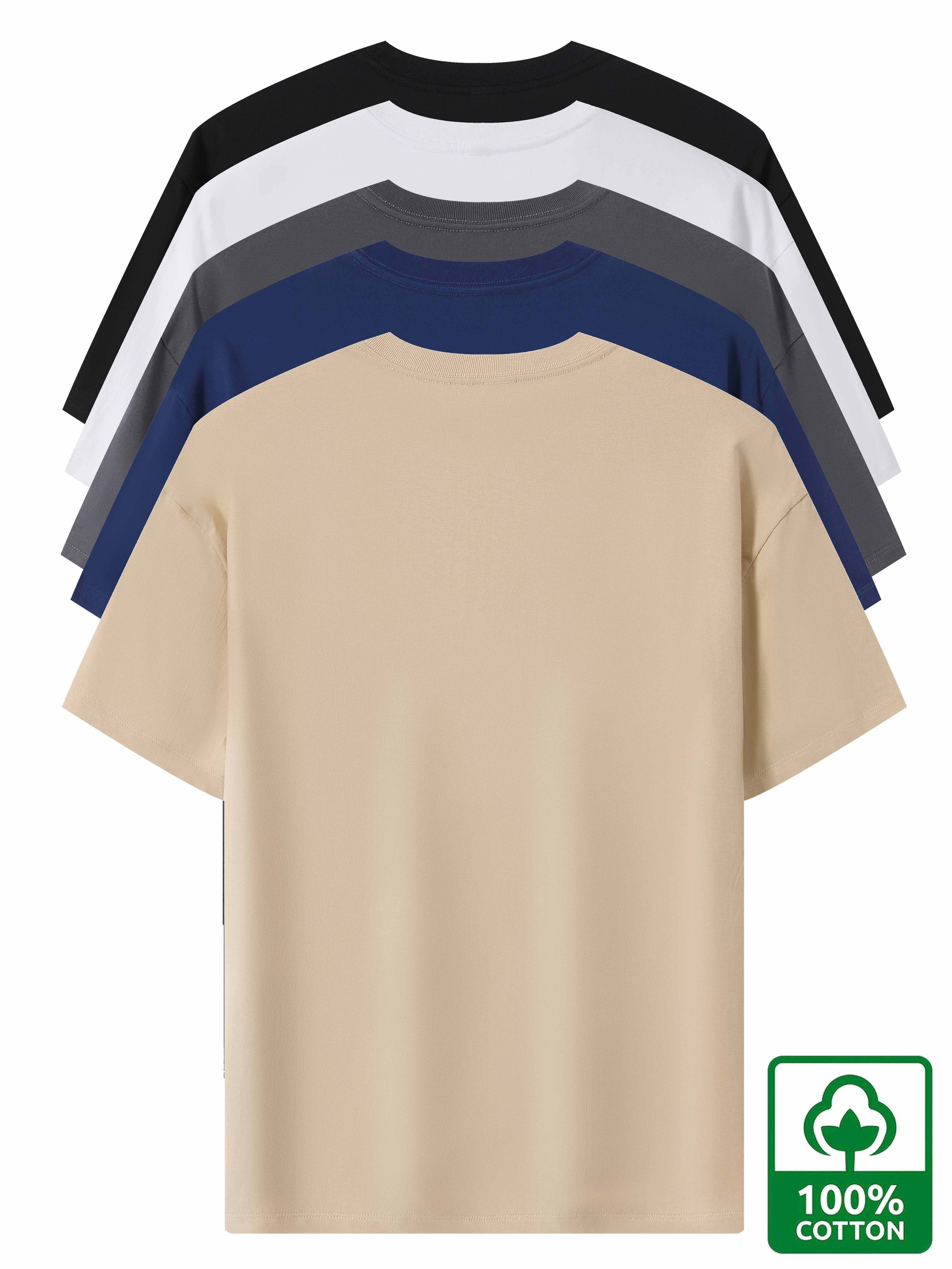 5pcs Heavyweight 100% Cotton Men's T-Shirts, Simple Fashion Casual Short Sleeve, Casual Shirts for Men, Solid Colour T Shirt for Men, T Shirt for Men High Quality, Round Neck T Shirt for Men, Relaxed Fit, Weekend Outfit, Minimalist Design, Geometric Print, Breathable Material, Heavyweight Fabric, Short Sleeve Top, Basic Tee, Men's Fashion, Streetwear Basics