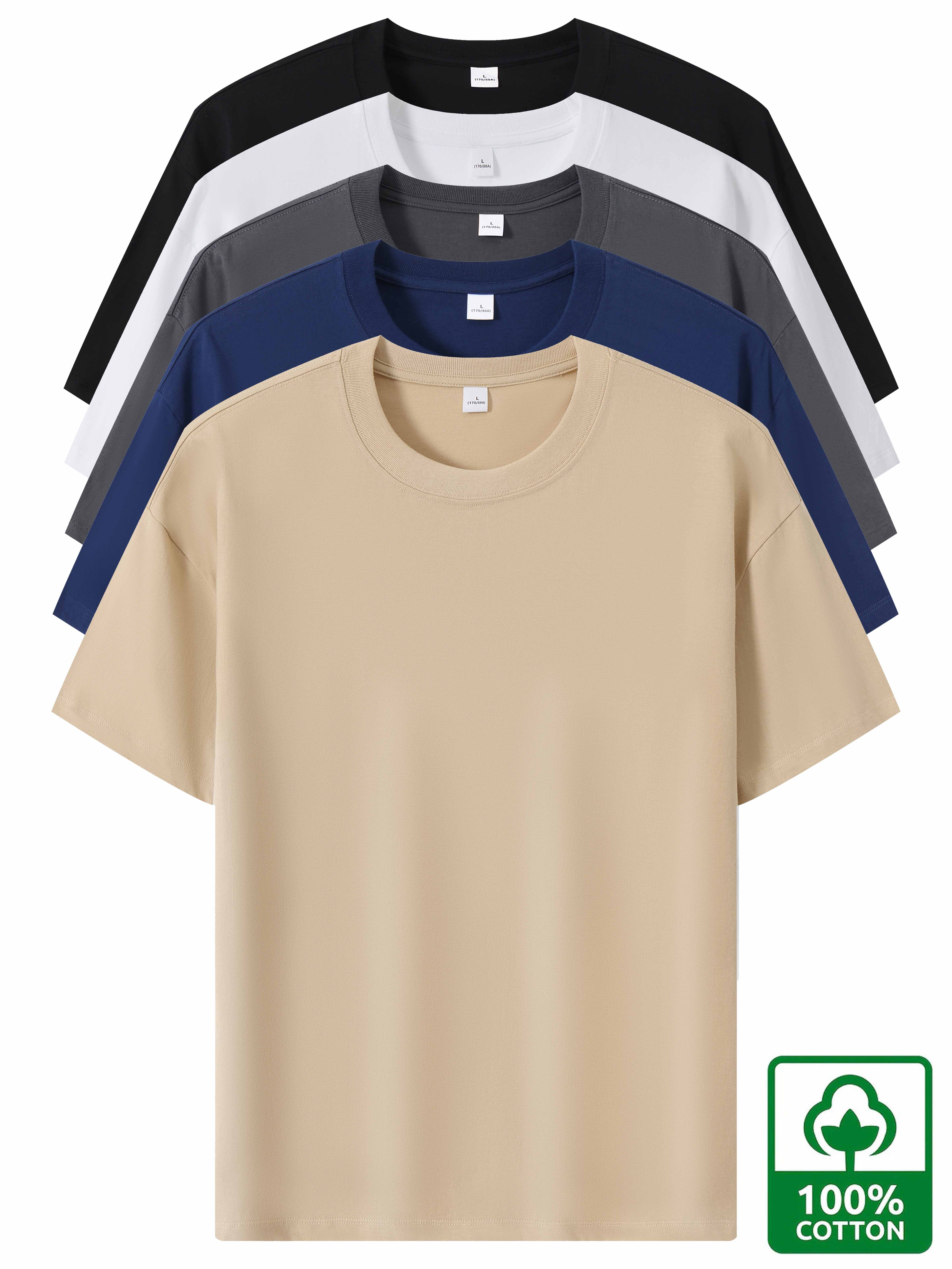 5pcs Heavyweight 100% Cotton Men's T-Shirts, Simple Fashion Casual Short Sleeve, Casual Shirts for Men, Solid Colour T Shirt for Men, T Shirt for Men High Quality, Round Neck T Shirt for Men, Relaxed Fit, Weekend Outfit, Minimalist Design, Geometric Print, Breathable Material, Heavyweight Fabric, Short Sleeve Top, Basic Tee, Men's Fashion, Streetwear Basics
