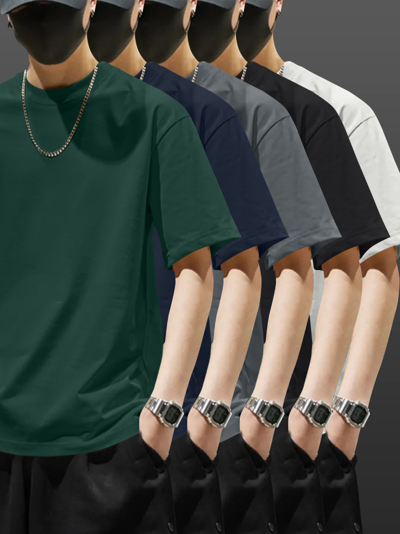 5pcs Heavyweight 100% Cotton Men's T-Shirts, Simple Fashion Casual Short Sleeve, Casual Shirts for Men, Solid Colour T Shirt for Men, T Shirt for Men High Quality, Round Neck T Shirt for Men, Relaxed Fit, Weekend Outfit, Minimalist Design, Geometric Print, Breathable Material, Heavyweight Fabric, Short Sleeve Top, Basic Tee, Men's Fashion, Streetwear Basics
