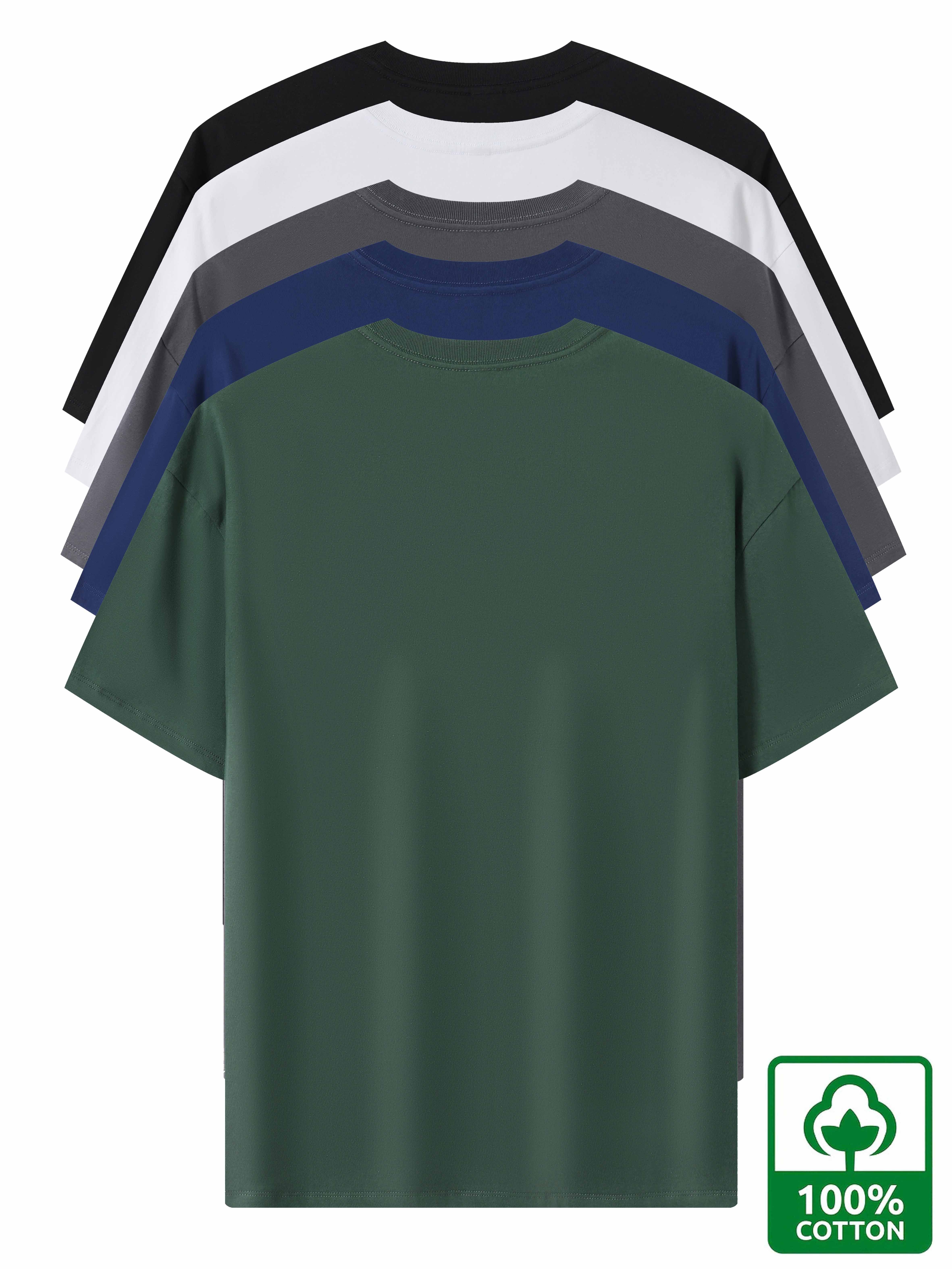 5pcs Heavyweight 100% Cotton Men's T-Shirts, Simple Fashion Casual Short Sleeve, Casual Shirts for Men, Solid Colour T Shirt for Men, T Shirt for Men High Quality, Round Neck T Shirt for Men, Relaxed Fit, Weekend Outfit, Minimalist Design, Geometric Print, Breathable Material, Heavyweight Fabric, Short Sleeve Top, Basic Tee, Men's Fashion, Streetwear Basics