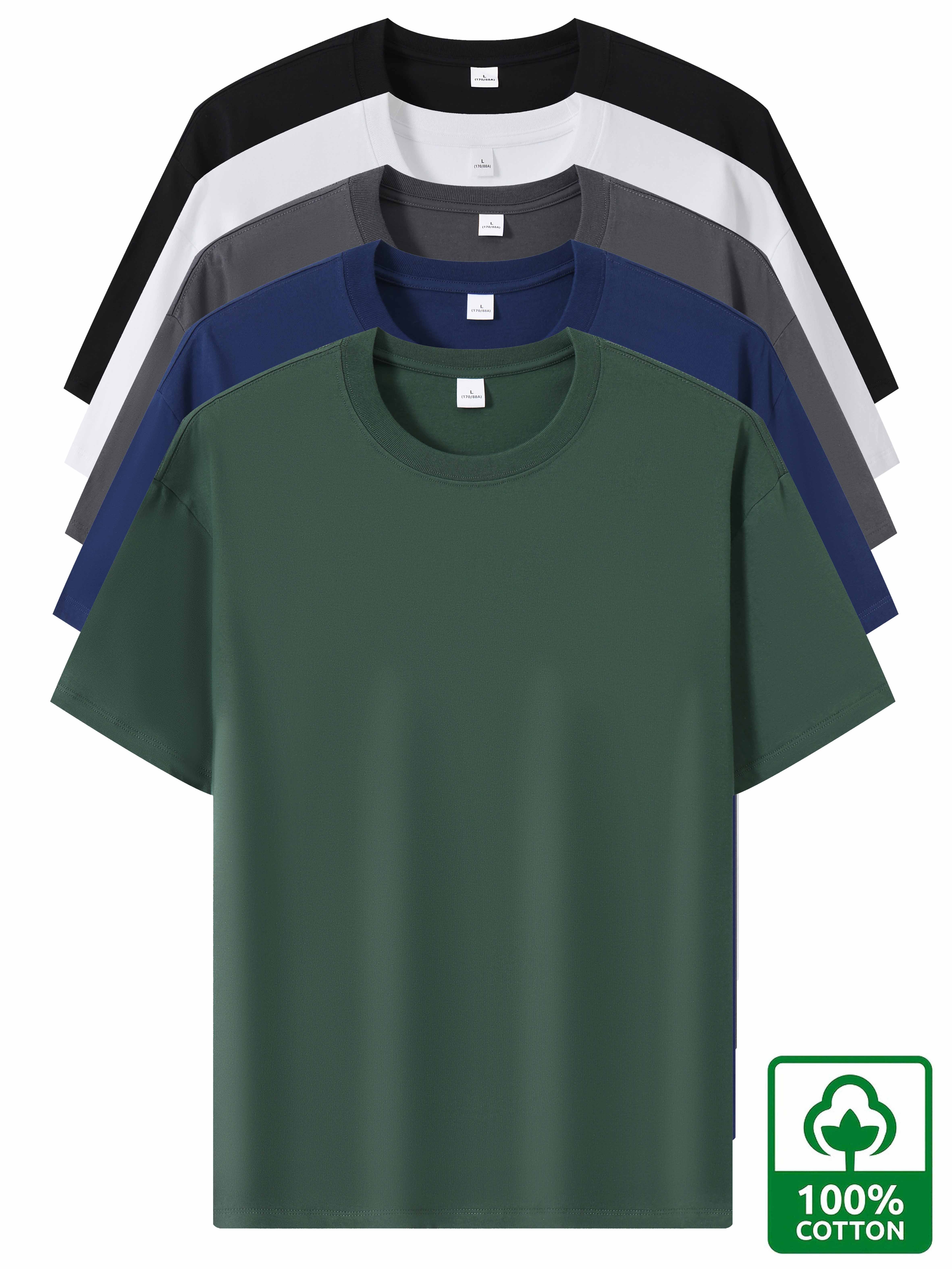 5pcs Heavyweight 100% Cotton Men's T-Shirts, Simple Fashion Casual Short Sleeve, Casual Shirts for Men, Solid Colour T Shirt for Men, T Shirt for Men High Quality, Round Neck T Shirt for Men, Relaxed Fit, Weekend Outfit, Minimalist Design, Geometric Print, Breathable Material, Heavyweight Fabric, Short Sleeve Top, Basic Tee, Men's Fashion, Streetwear Basics