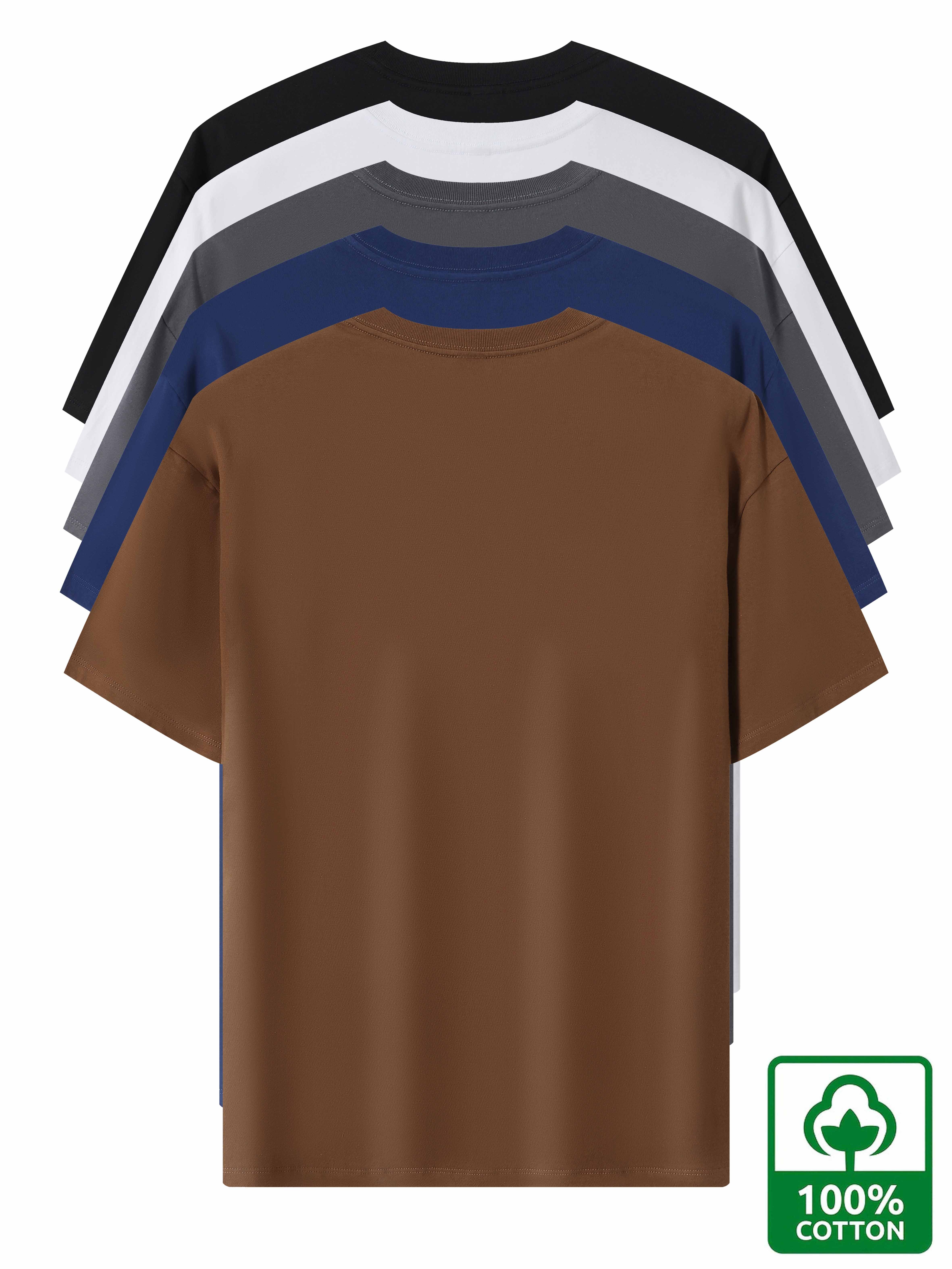 5pcs Heavyweight 100% Cotton Men's T-Shirts, Simple Fashion Casual Short Sleeve, Casual Shirts for Men, Solid Colour T Shirt for Men, T Shirt for Men High Quality, Round Neck T Shirt for Men, Relaxed Fit, Weekend Outfit, Minimalist Design, Geometric Print, Breathable Material, Heavyweight Fabric, Short Sleeve Top, Basic Tee, Men's Fashion, Streetwear Basics