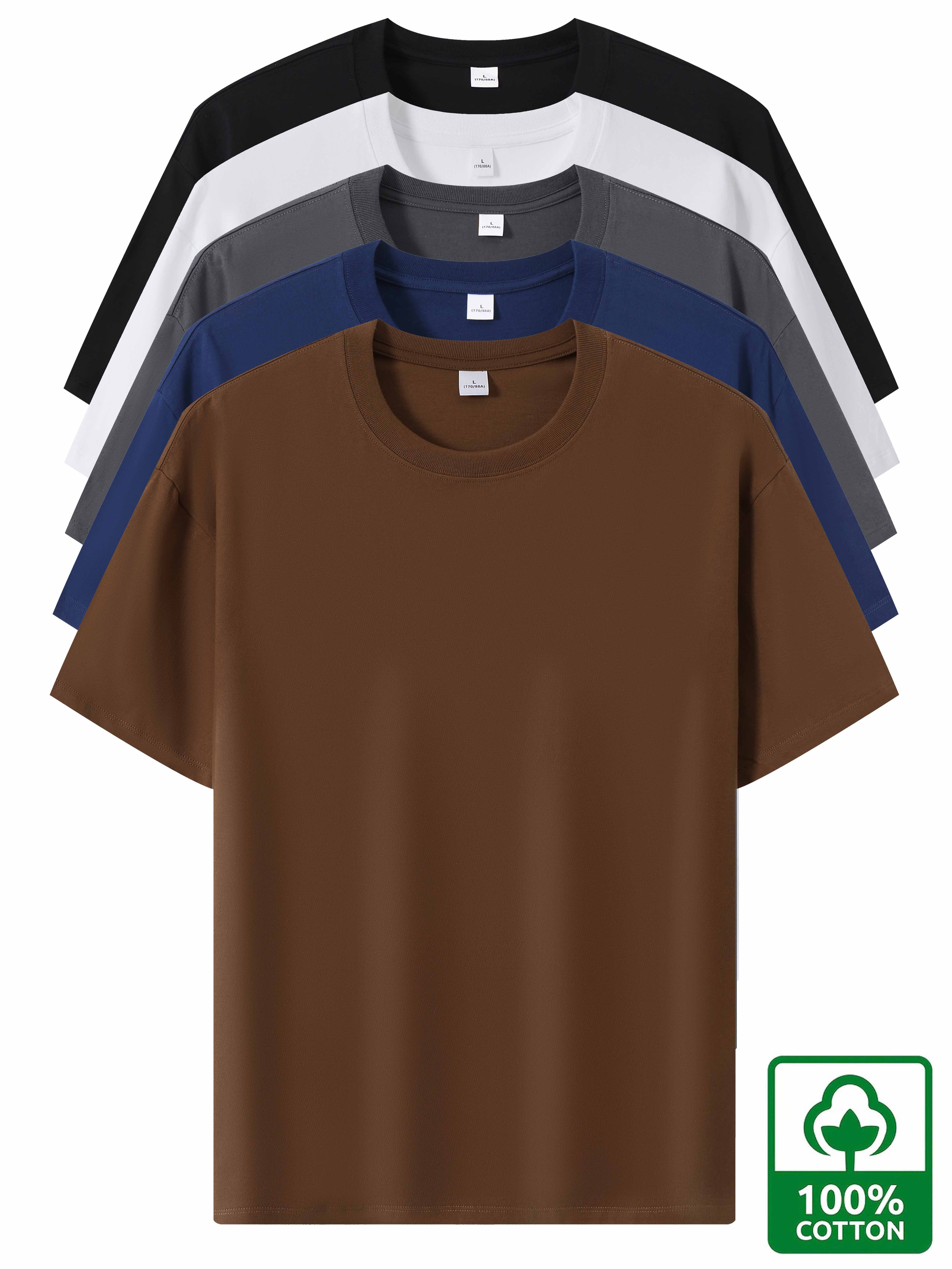 5pcs Heavyweight 100% Cotton Men's T-Shirts, Simple Fashion Casual Short Sleeve, Casual Shirts for Men, Solid Colour T Shirt for Men, T Shirt for Men High Quality, Round Neck T Shirt for Men, Relaxed Fit, Weekend Outfit, Minimalist Design, Geometric Print, Breathable Material, Heavyweight Fabric, Short Sleeve Top, Basic Tee, Men's Fashion, Streetwear Basics