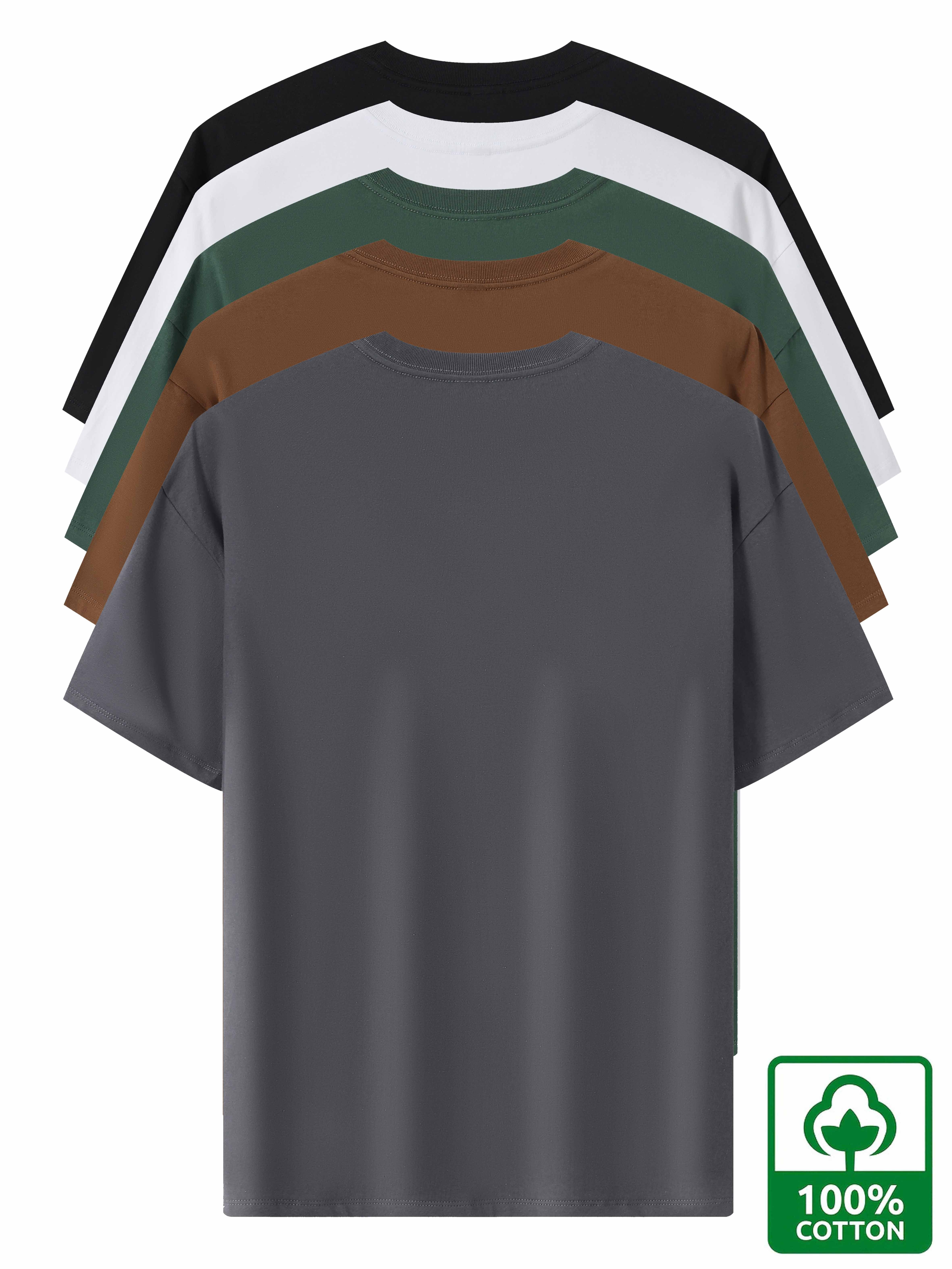 5pcs Heavyweight 100% Cotton Men's T-Shirts, Simple Fashion Casual Short Sleeve, Casual Shirts for Men, Solid Colour T Shirt for Men, T Shirt for Men High Quality, Round Neck T Shirt for Men, Relaxed Fit, Weekend Outfit, Minimalist Design, Geometric Print, Breathable Material, Heavyweight Fabric, Short Sleeve Top, Basic Tee, Men's Fashion, Streetwear Basics