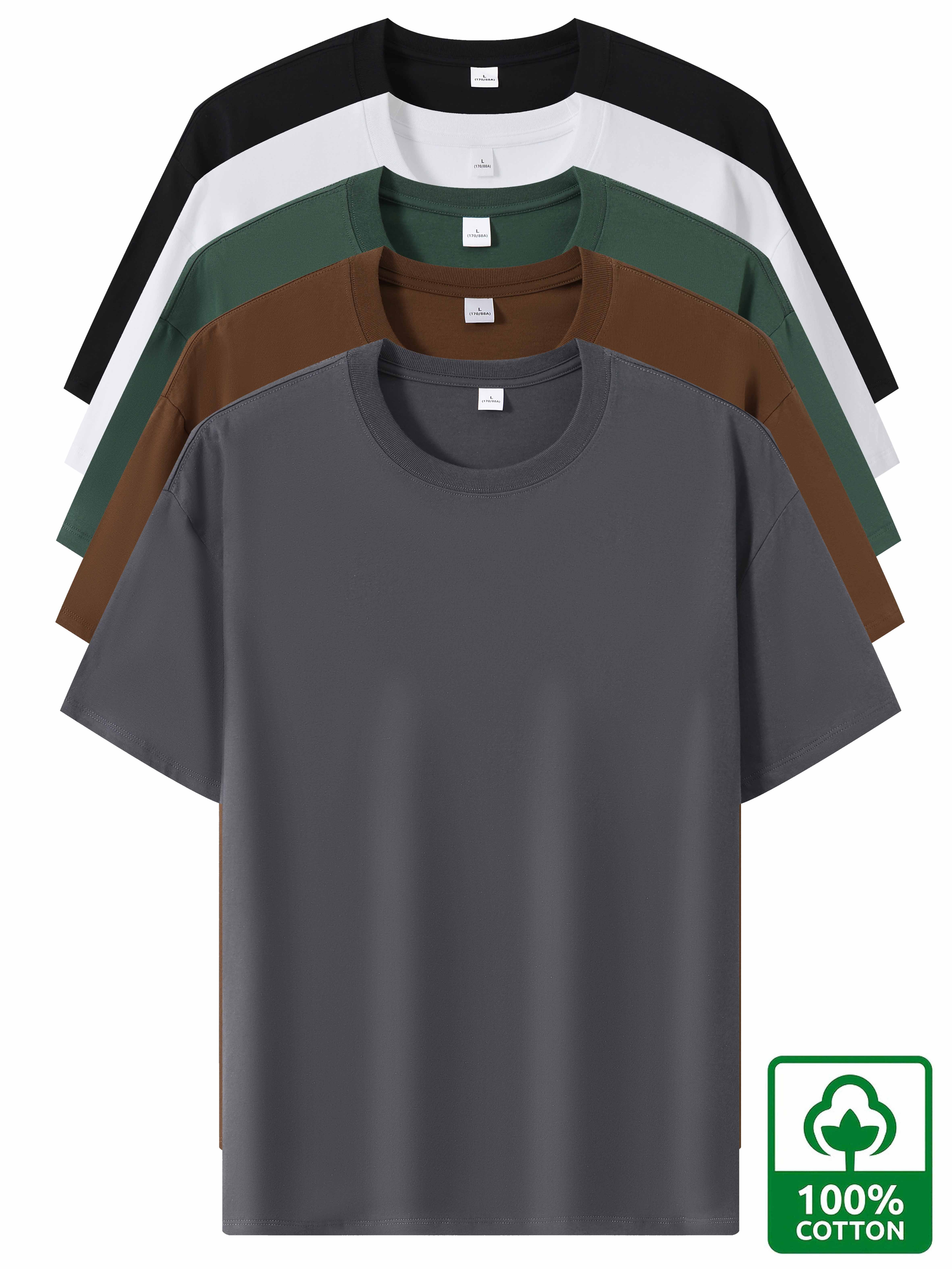 5pcs Heavyweight 100% Cotton Men's T-Shirts, Simple Fashion Casual Short Sleeve, Casual Shirts for Men, Solid Colour T Shirt for Men, T Shirt for Men High Quality, Round Neck T Shirt for Men, Relaxed Fit, Weekend Outfit, Minimalist Design, Geometric Print, Breathable Material, Heavyweight Fabric, Short Sleeve Top, Basic Tee, Men's Fashion, Streetwear Basics