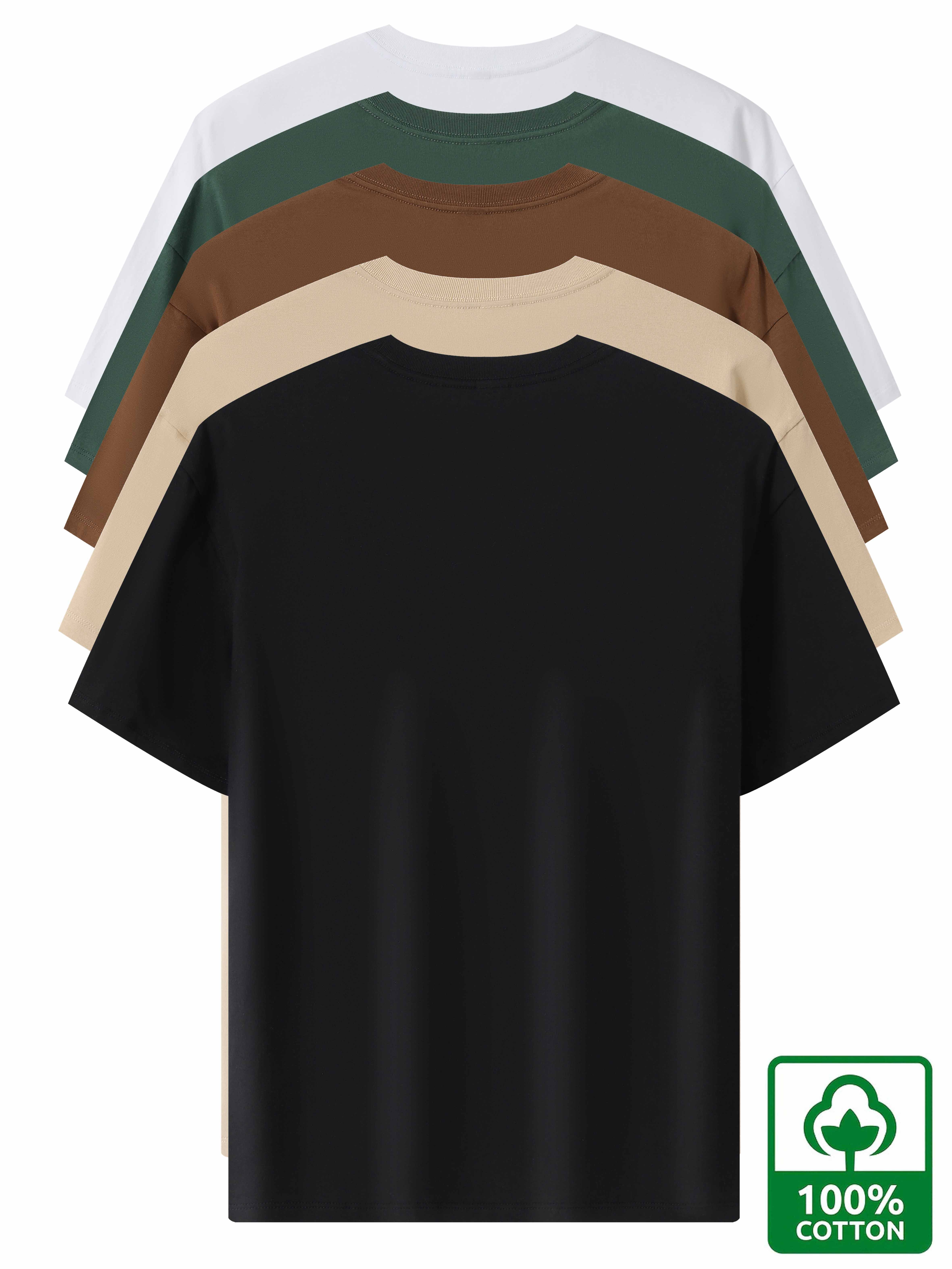 5pcs Heavyweight 100% Cotton Men's T-Shirts, Simple Fashion Casual Short Sleeve, Casual Shirts for Men, Solid Colour T Shirt for Men, T Shirt for Men High Quality, Round Neck T Shirt for Men, Relaxed Fit, Weekend Outfit, Minimalist Design, Geometric Print, Breathable Material, Heavyweight Fabric, Short Sleeve Top, Basic Tee, Men's Fashion, Streetwear Basics