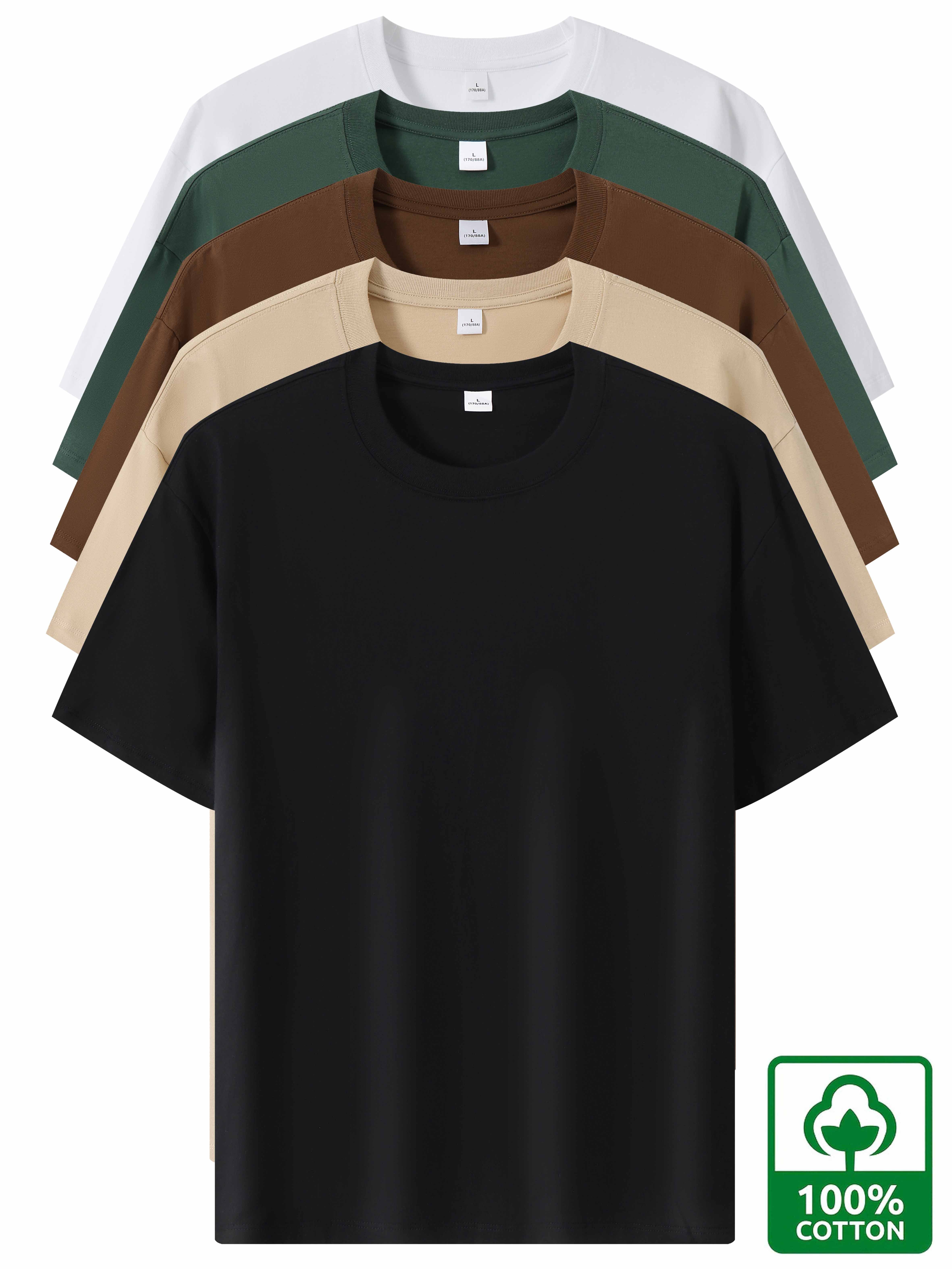 5pcs Heavyweight 100% Cotton Men's T-Shirts, Simple Fashion Casual Short Sleeve, Casual Shirts for Men, Solid Colour T Shirt for Men, T Shirt for Men High Quality, Round Neck T Shirt for Men, Relaxed Fit, Weekend Outfit, Minimalist Design, Geometric Print, Breathable Material, Heavyweight Fabric, Short Sleeve Top, Basic Tee, Men's Fashion, Streetwear Basics