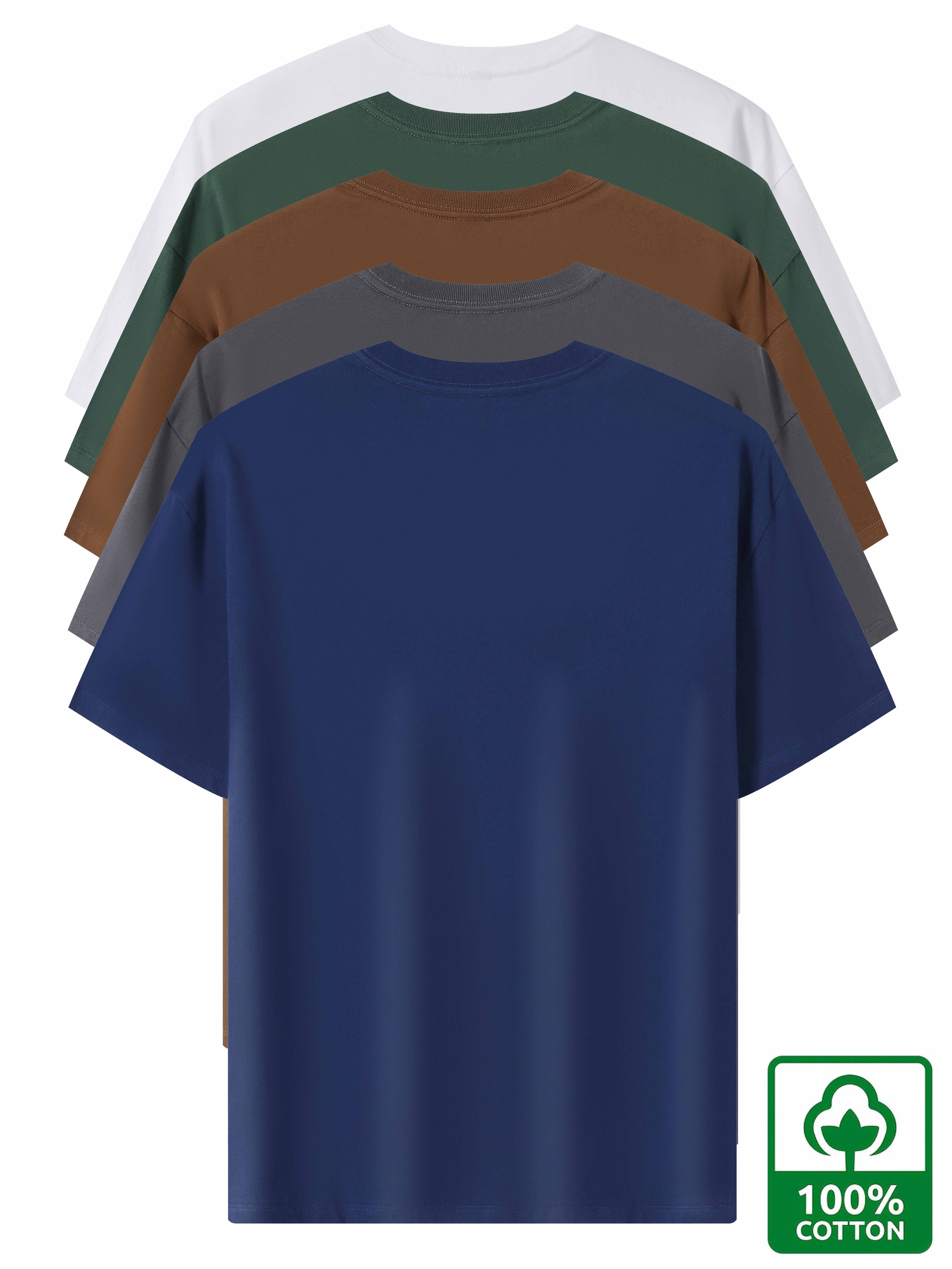 5pcs Heavyweight 100% Cotton Men's T-Shirts, Simple Fashion Casual Short Sleeve, Casual Shirts for Men, Solid Colour T Shirt for Men, T Shirt for Men High Quality, Round Neck T Shirt for Men, Relaxed Fit, Weekend Outfit, Minimalist Design, Geometric Print, Breathable Material, Heavyweight Fabric, Short Sleeve Top, Basic Tee, Men's Fashion, Streetwear Basics