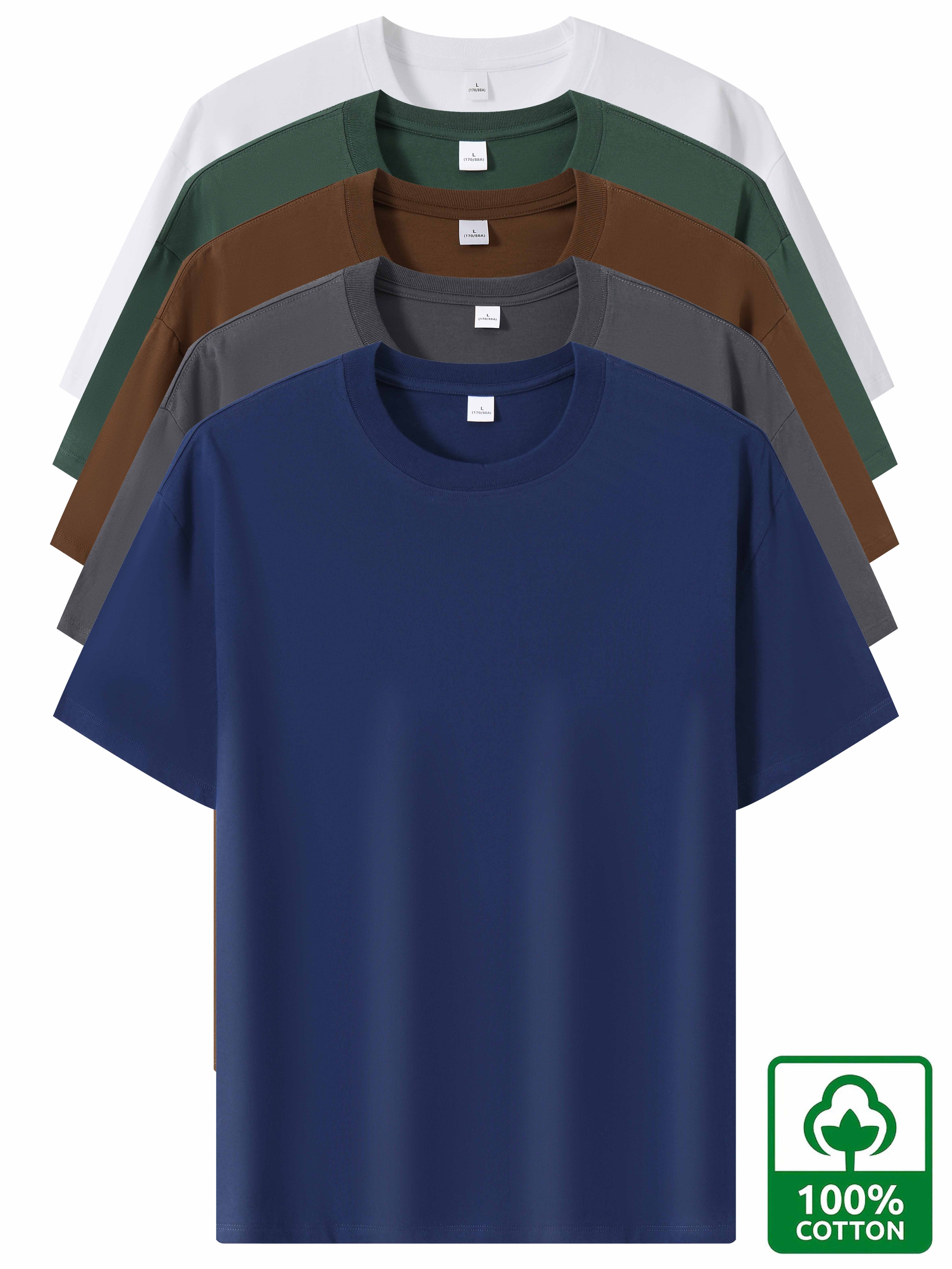 5pcs Heavyweight 100% Cotton Men's T-Shirts, Simple Fashion Casual Short Sleeve, Casual Shirts for Men, Solid Colour T Shirt for Men, T Shirt for Men High Quality, Round Neck T Shirt for Men, Relaxed Fit, Weekend Outfit, Minimalist Design, Geometric Print, Breathable Material, Heavyweight Fabric, Short Sleeve Top, Basic Tee, Men's Fashion, Streetwear Basics