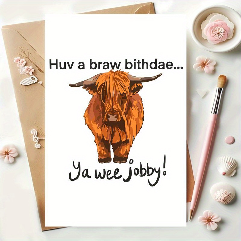 

Funny Scottish Birthday Card: Perfect Gift For Coworkers, Friends, Or Family - Celebrate With A Hilarious Highland Cow!