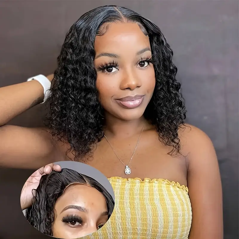 glueless 4x4 wig deep wave human hair wig 4x4 transparent lace frontal wigs glueless wigs human hair for women free part brazilian human hair curly wigs 150 details 1
