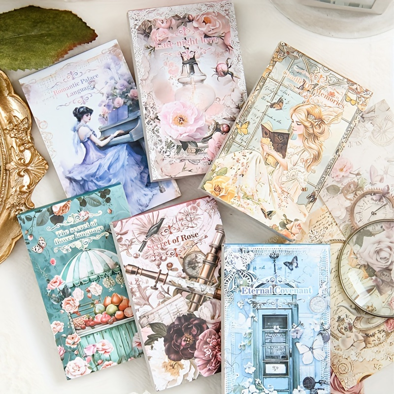 

100 Pcs Vintage Style Miniature Notebooks Set - Dream Waltz, Cradle Of Memories & Flower Language Themes, Scrapbooking & Journaling Supplies, Rectangular Mixed Color Crafting Notebooks