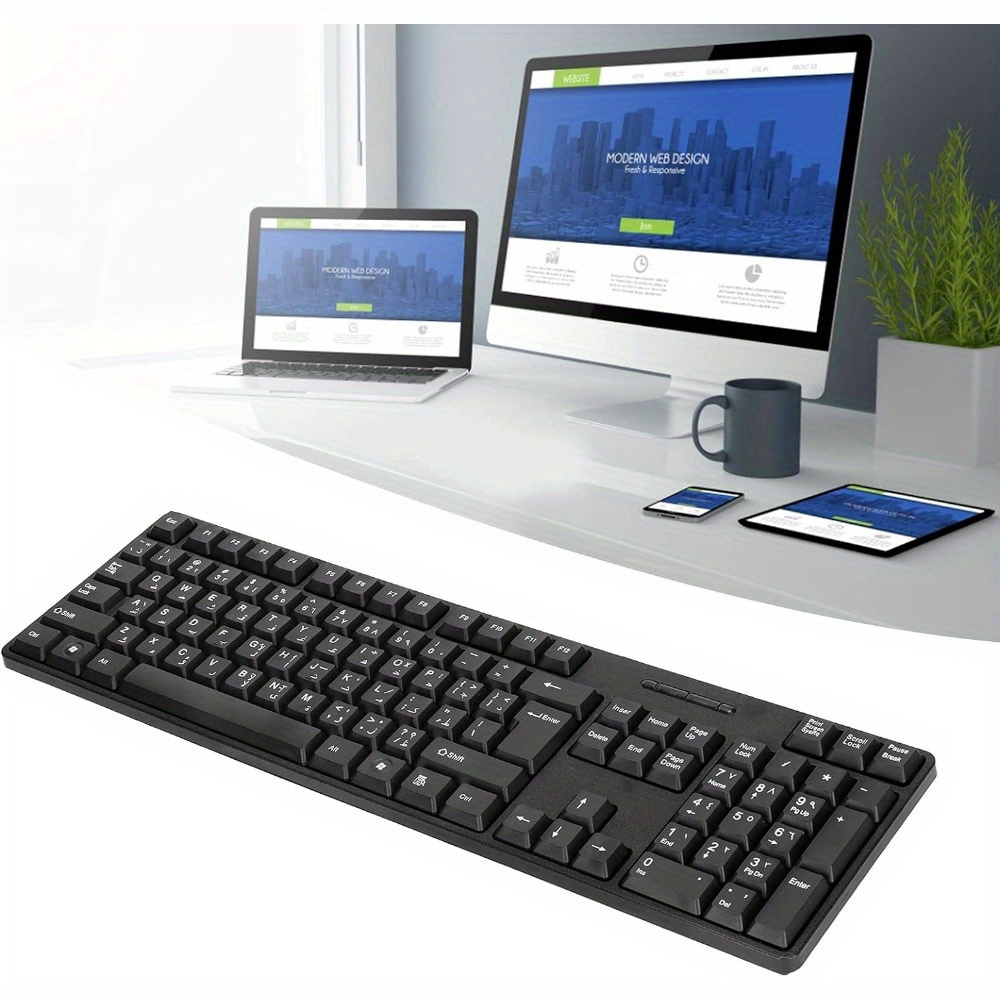 

Usb Wired Computer Keyboard, Arabic Keyboard/ English Pc Keyboard, Ergonomic Mechanical Keyboard For Office, Home, Business, Laptops