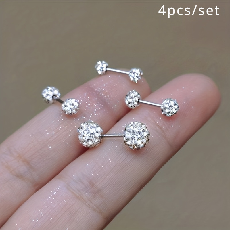 TEMU Set Of 4 Earrings Featuring A Spherical Design Made Of S925 Sterling Silver, With Zirconia, Stylish Jewelry Perfect For Women's Gifts