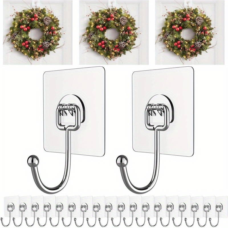 Front Door Large Wreath Hanger, Large Transparent Wreath - Door Hanger - Easter - Christmas - Halloween - Decorations, Door Hook For Glass Doors, Adhesive Wall Hook For Hanging Wreaths 10/20pcs