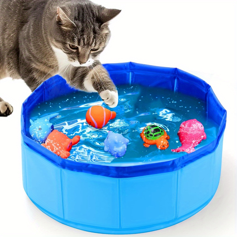 TEMU 7 Pcs Cat Pool Toys 1 Pcs Bath Basin, Portable Cat Pool Toy, 6 Pcs Pet Bath Toy Cat Water Toy For Bored Indoor Cats, Interactive Cat Toy For Indoor Cats