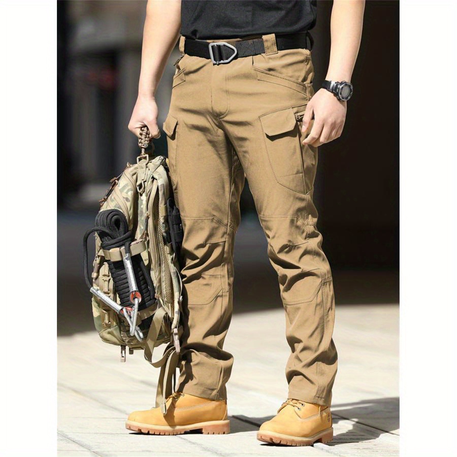 

Men's Khaki Cargo Pants - Waterproof, Multi-, Casual Jogger Sweatpants For Fall, 100% Polyester, Machine Washable