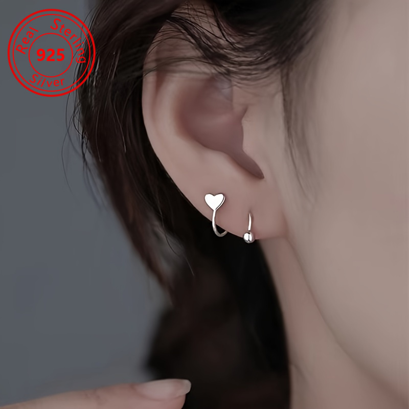 

1 Pair Of Simple Spiral Star Hearts 925 Sterling Silver Stud Earrings Jewelry Elegant Suitable For Everyday Casual Women