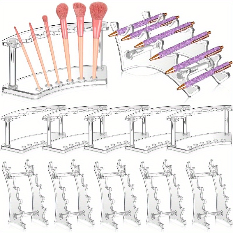 

10pcs Clear Acrylic Pen Holders - 6-slot Vertical Display Stand For Makeup Brushes & Eyebrow Pencils, Office And School Organizer, Styles, Plastic, Home Supplies