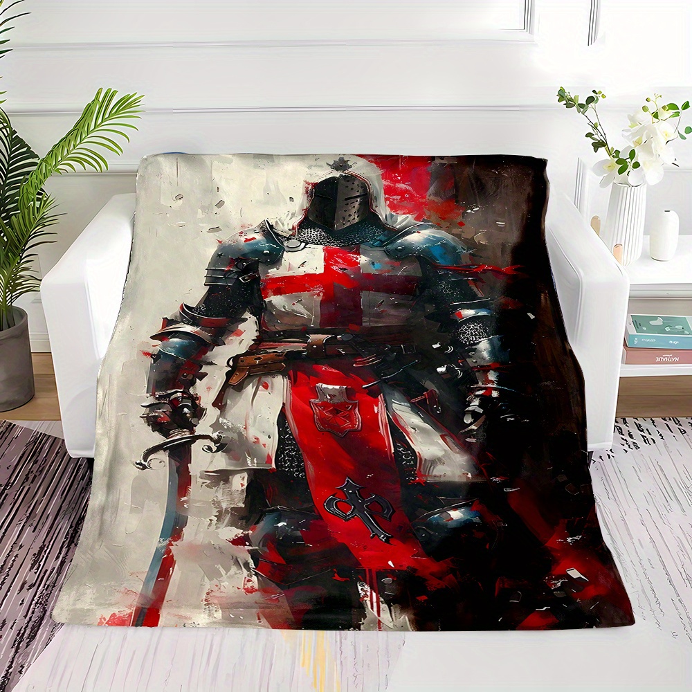 

Cozy Templar Knight With Red Armor Print Flannel Throw Blanket - For All , Perfect Gift For , Templar Knight, Warm