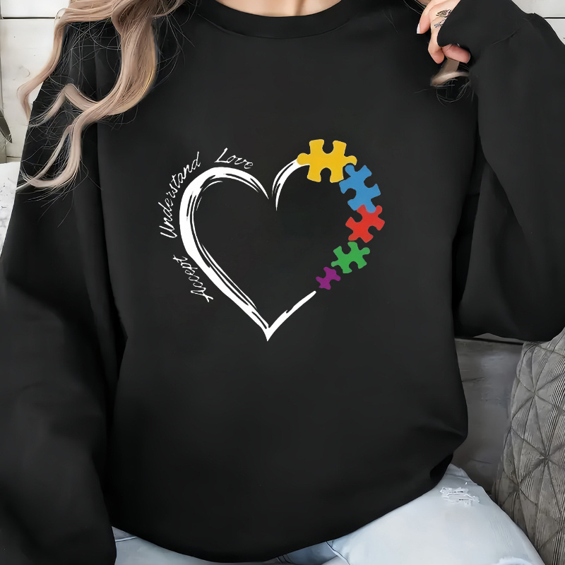 

Women's Casual Crew Neck Sweatshirt With Heart , 100% Polyester Knit Fabric, , 250gsm - Fashionable Women's Clothing