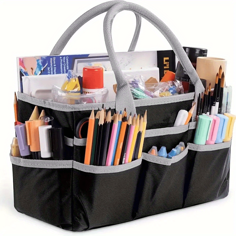 TEMU 1pc Art Supply Storage Organizer Caddy, Craft Tote Bags With Pockets For Organization And Storage Supplies, Portable Office Organizer