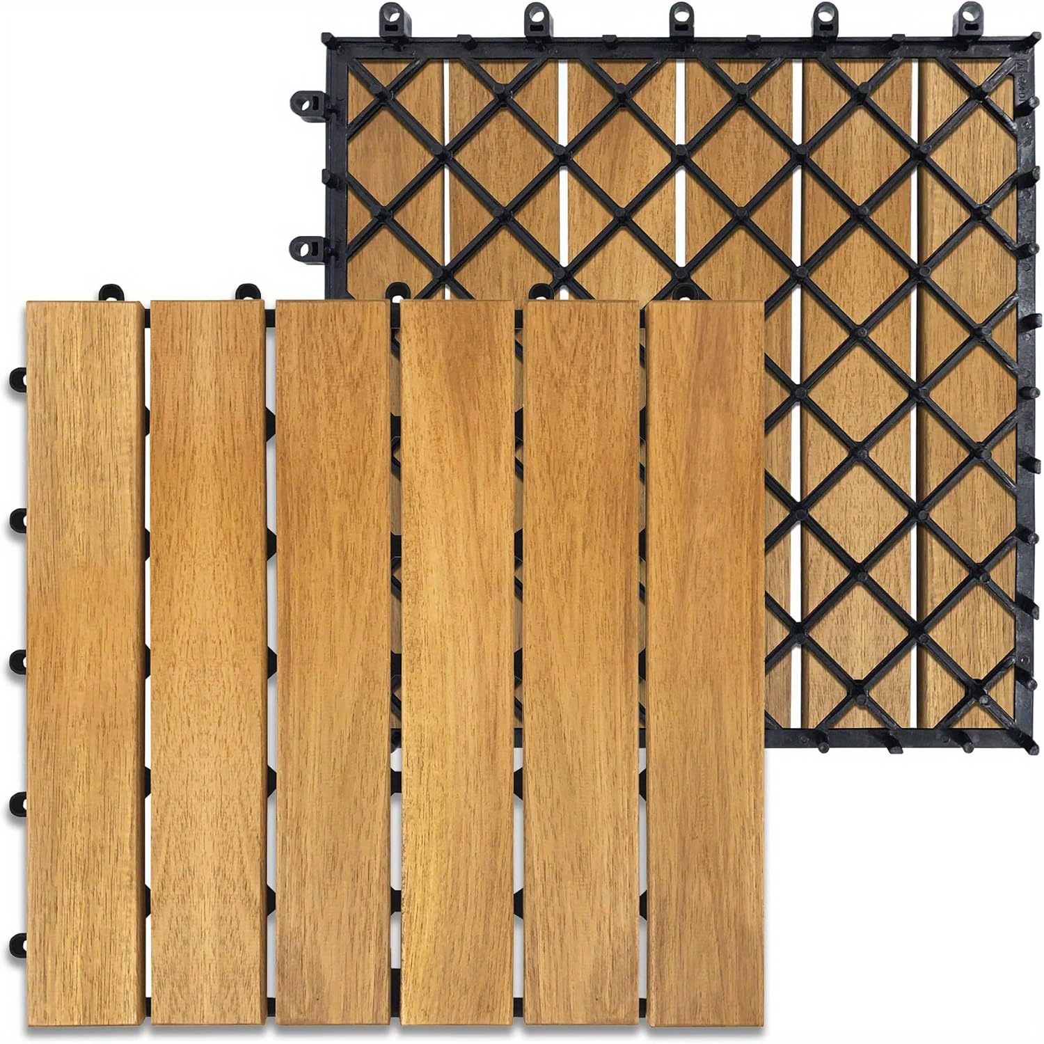 E-shop 1m² Akazienholz Terrassenziegel 11er Set Holzfliesen 30 x 30cm Balkonziegel Klickfliesen mit Entwässerungsroste Gartenfliesen Garten Terrasse