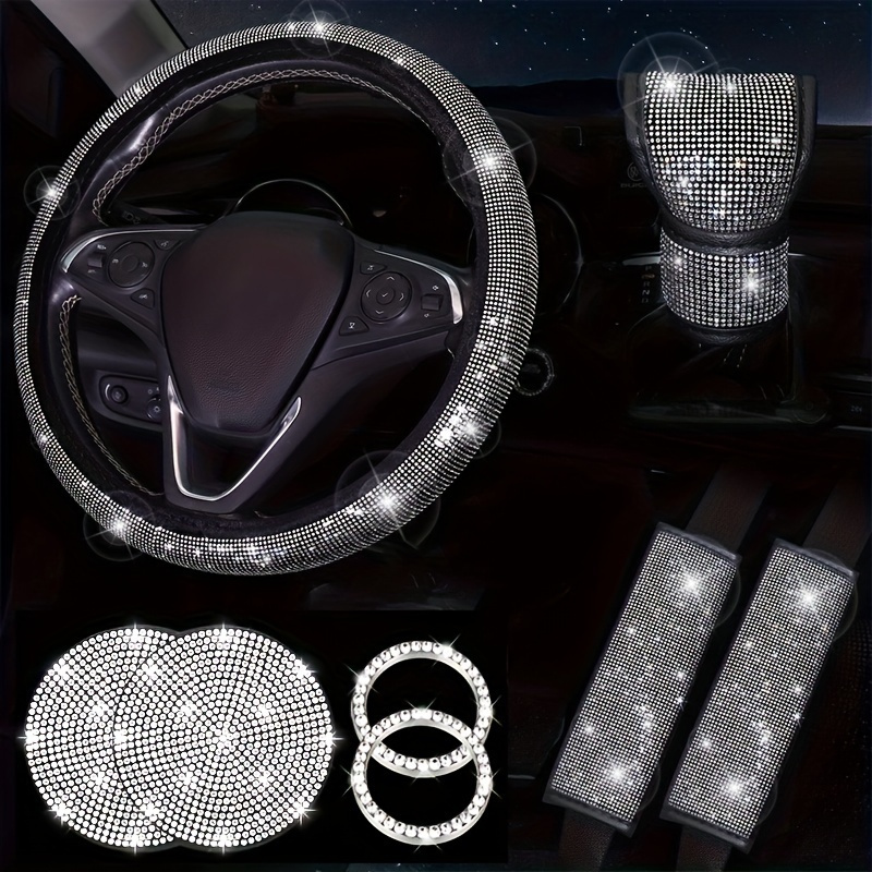 

8pcs Rhinestone Car Interior Accessory Set - Vehicles, Sparkling Steering Wheel Cover, Gear Shift Knob Decor, And More, Women', Cute Car Accessories